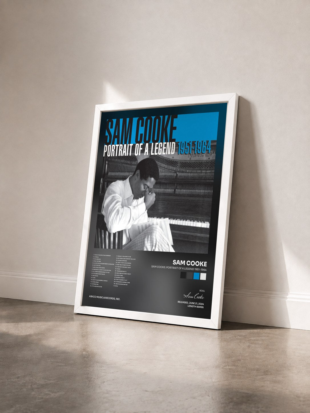 #blanc Tableau de l'album Sam Cooke: Portrait Of A Legend 1951-1964 de Sam Cooke vu de trois quarts, cadre blanc