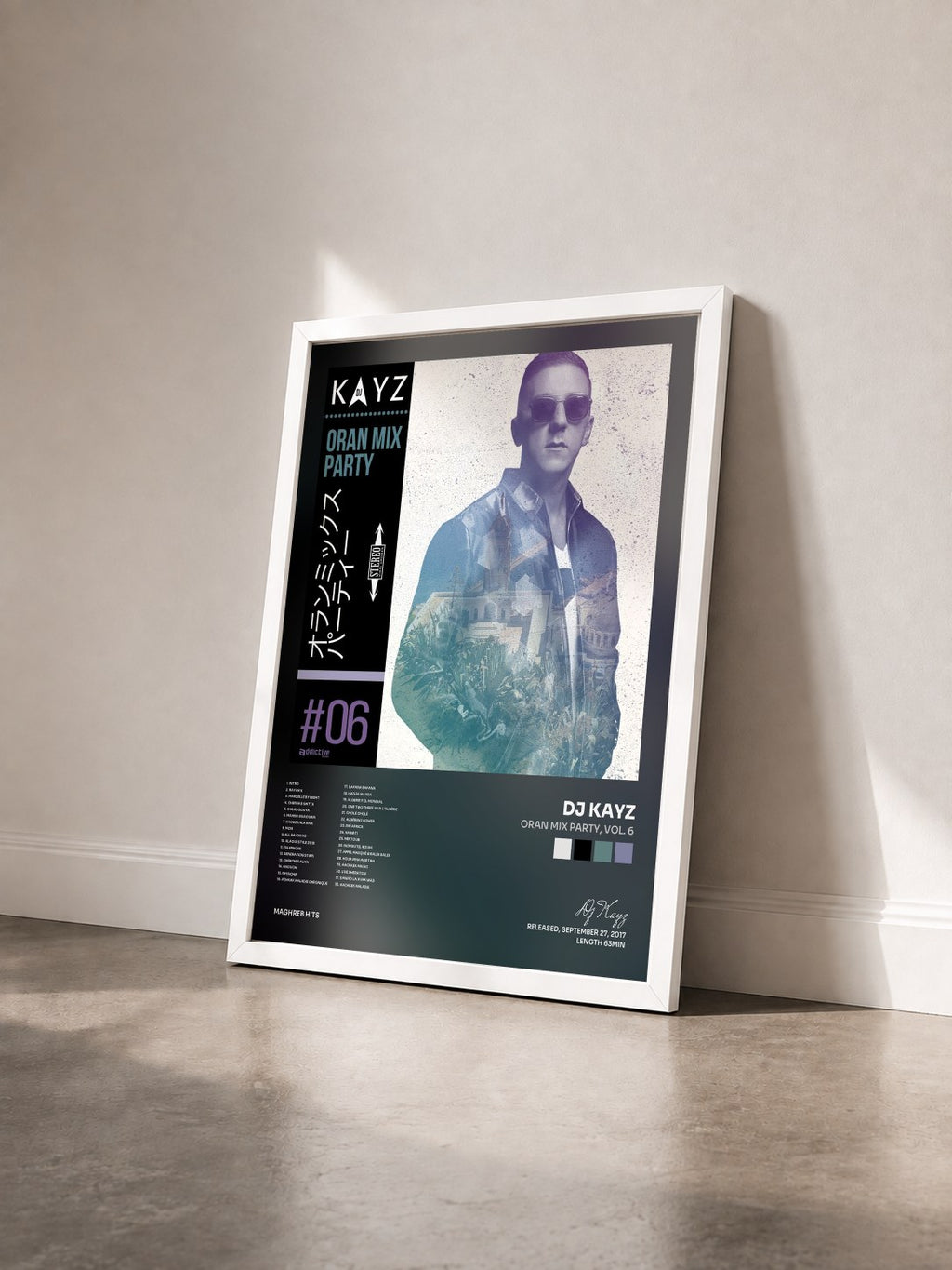 #blanc Oran Mix Party, vol. 6 di Dj Kayz in stampa incorniciata vista di tre quarti, cornice bianca