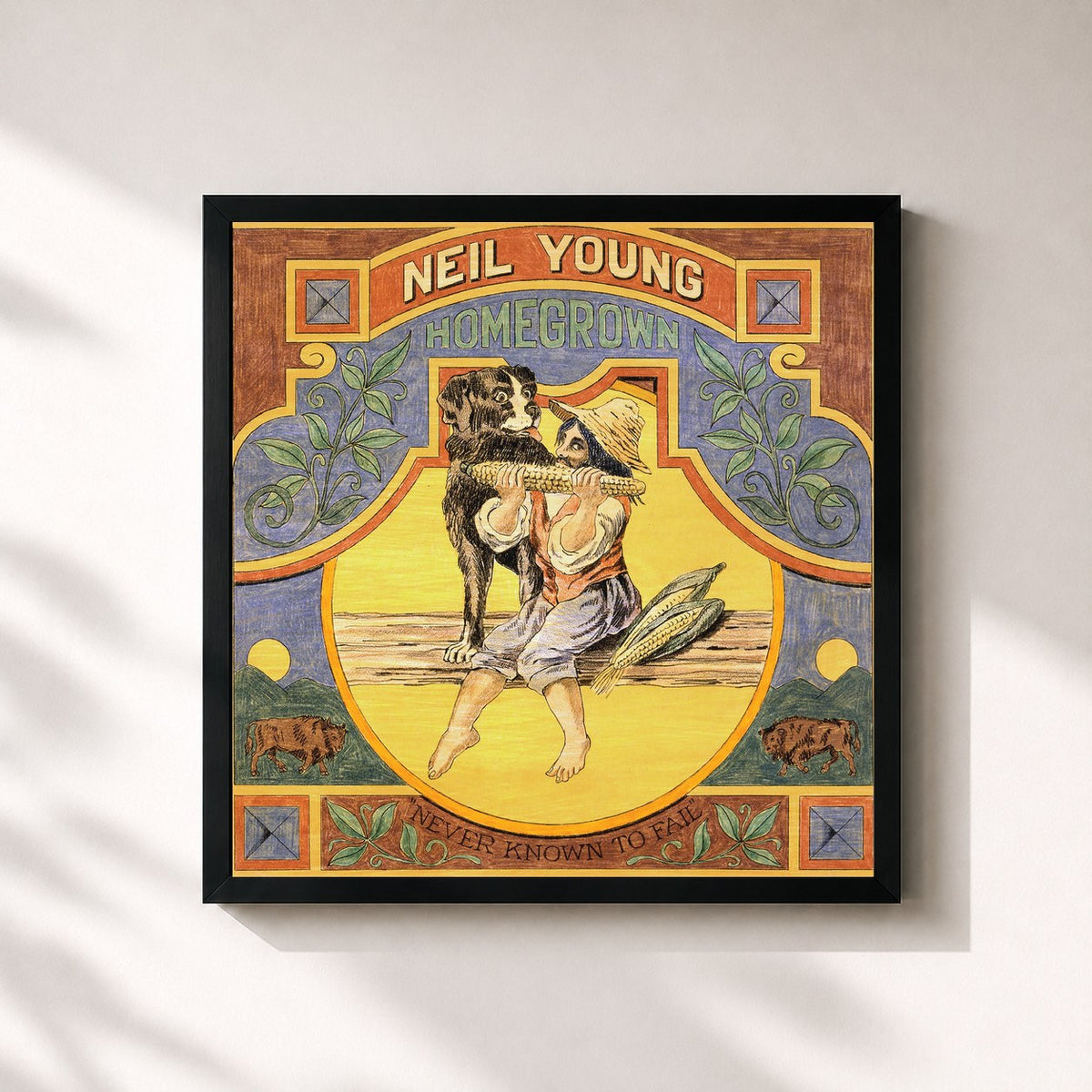#noir Tableau carré de l'album Homegrown de Neil Young, cadre noir 32x32 cm