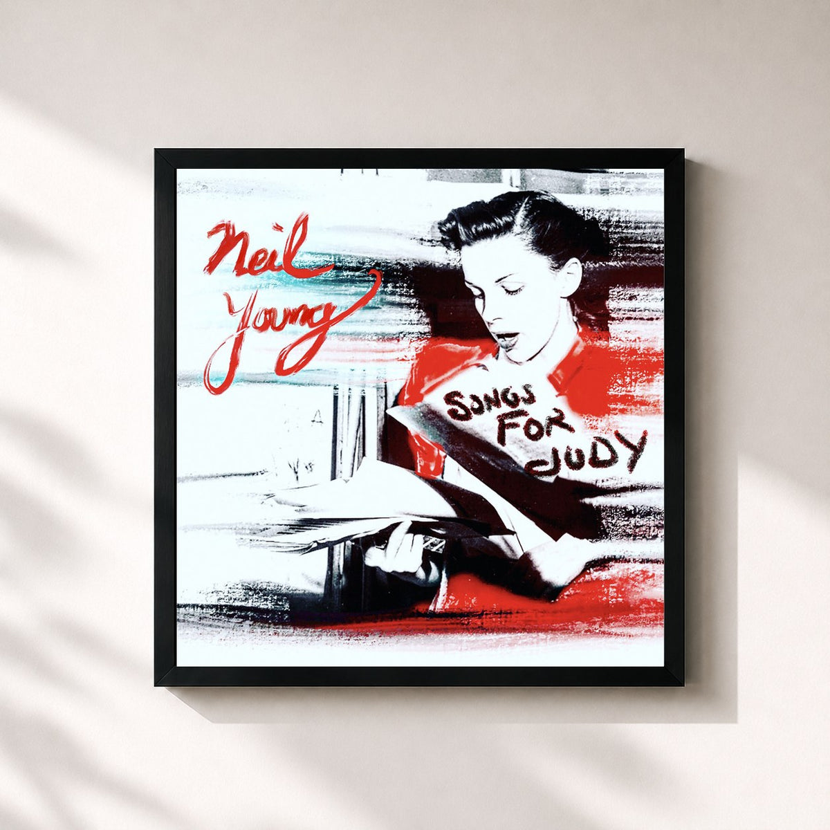 #noir Tableau carré de l'album Songs for Judy de Neil Young, cadre noir 32x32 cm
