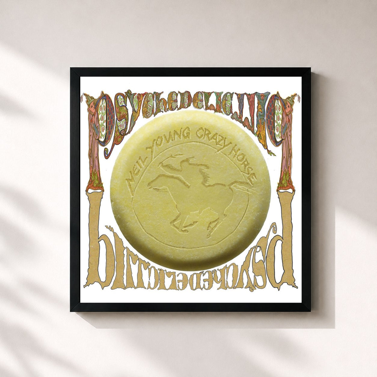 #noir Tableau carré de l'album Psychedelic Pill de Neil Young, cadre noir 32x32 cm