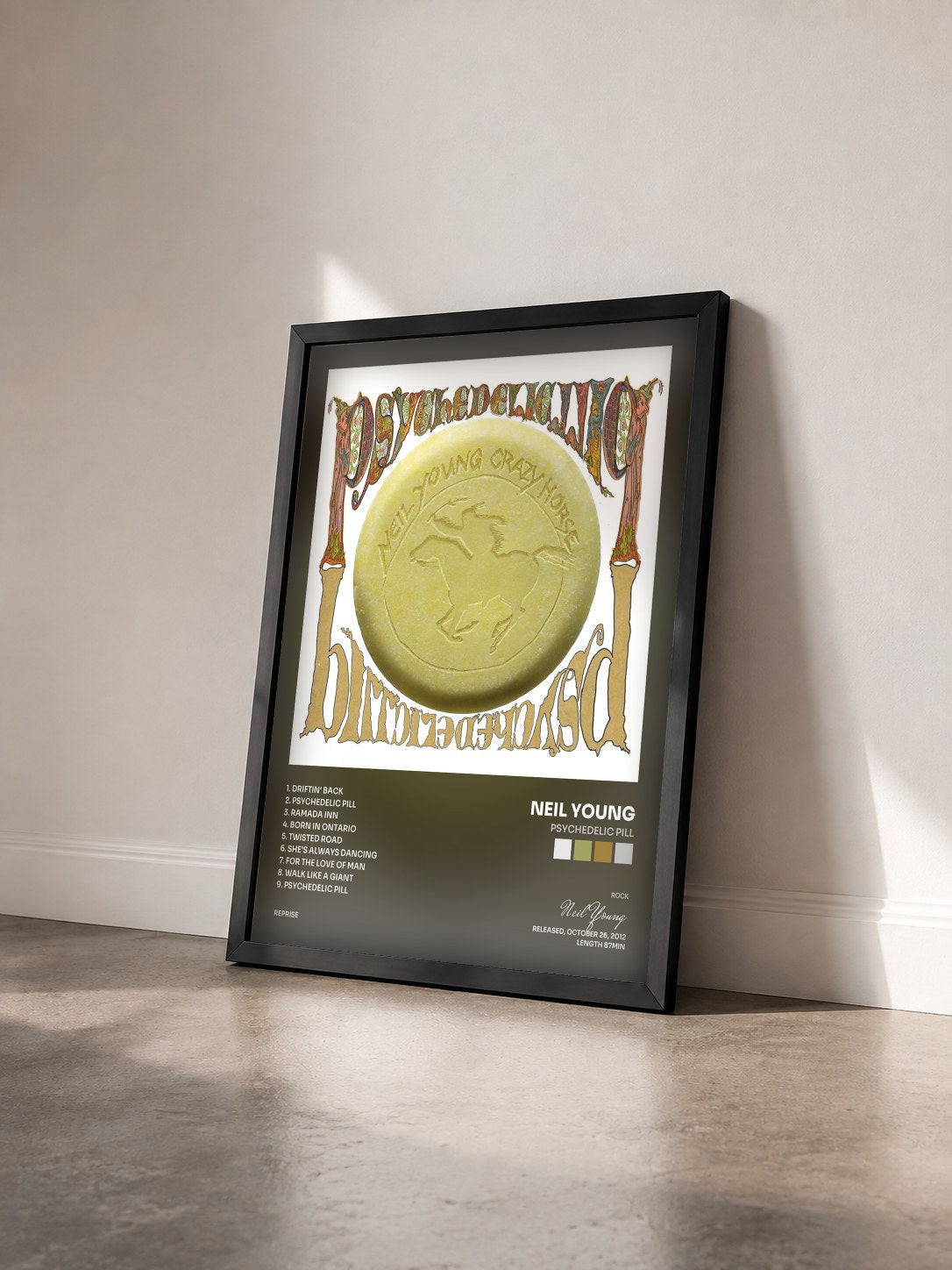 #noir Tableau de l'album Psychedelic Pill de Neil Young vu de trois quarts, cadre noir