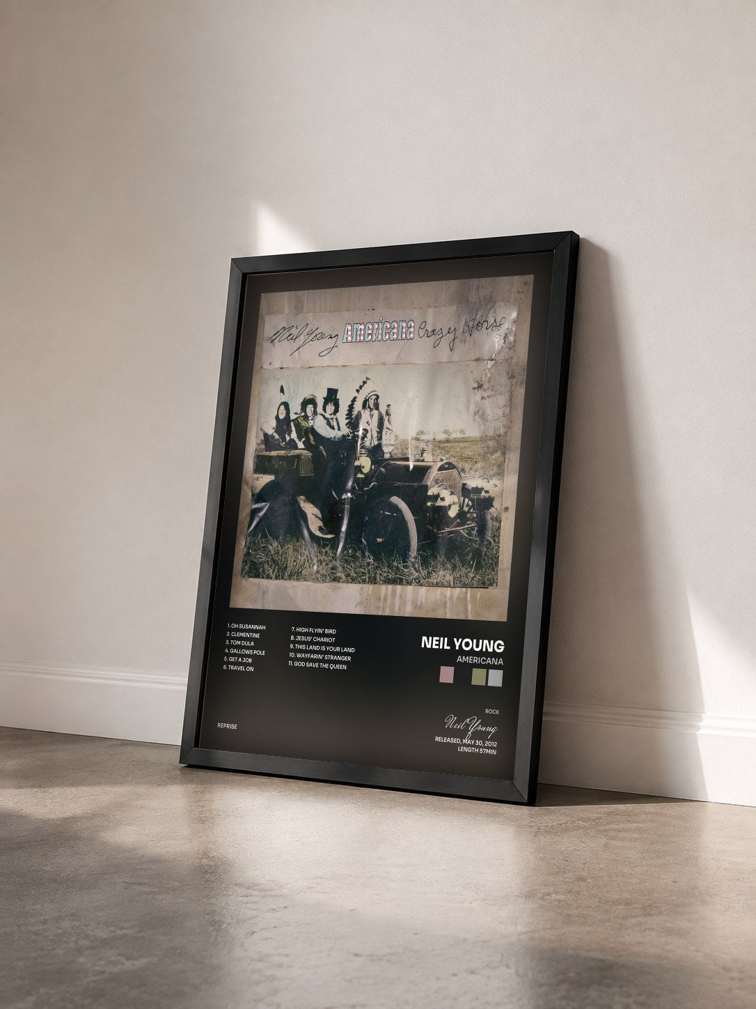#noir Tableau de l'album Americana de Neil Young vu de trois quarts, cadre noir