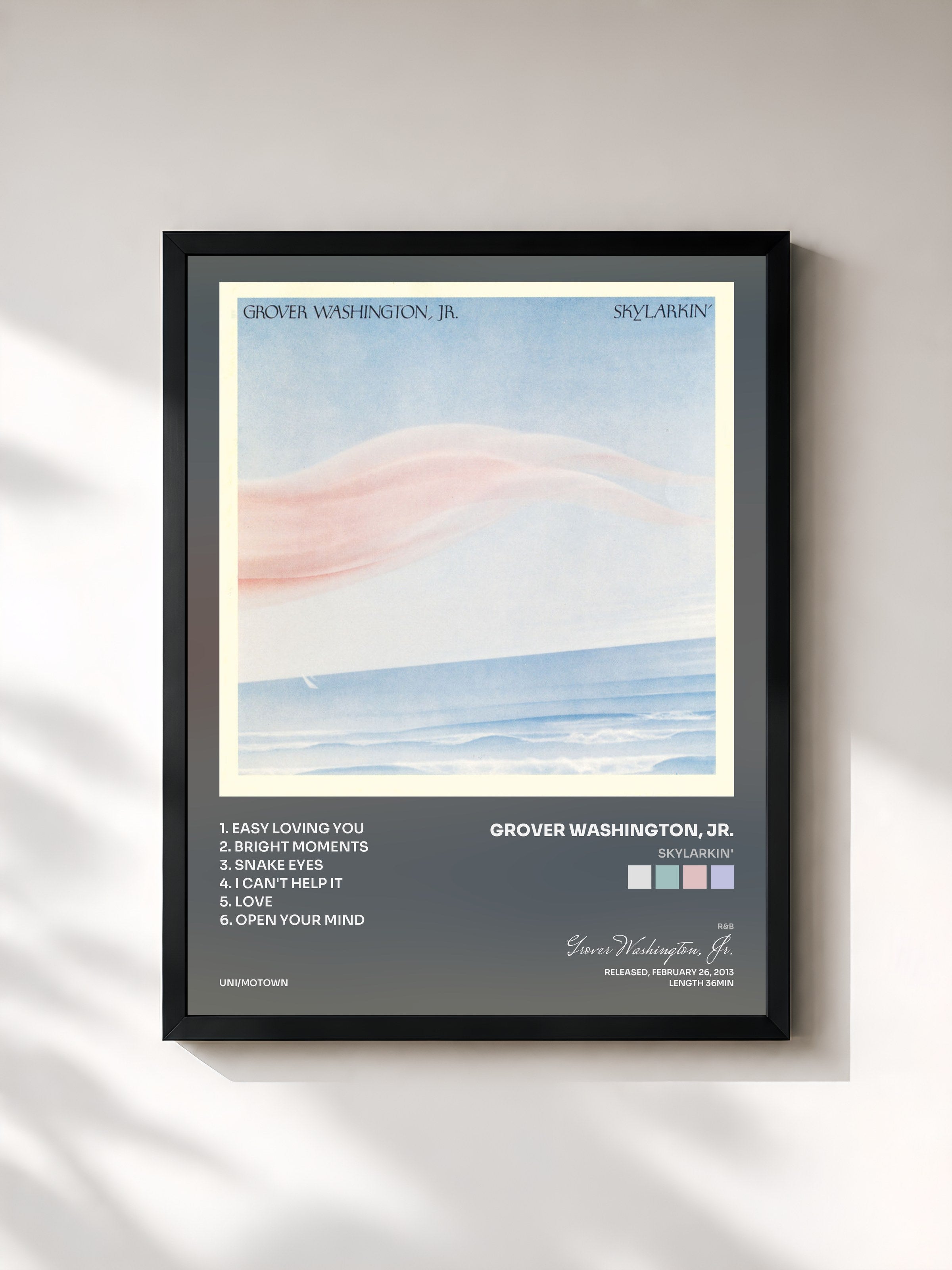 #noir Tableau de l'album Skylarkin' de Grover Washington, Jr., cadre noir, imprimé et encadré en France