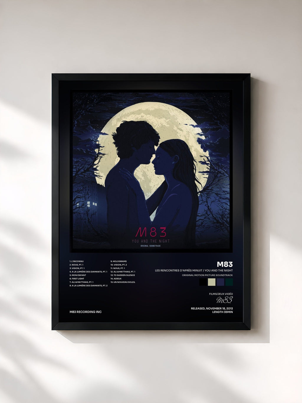 #noir Tableau de l'album Les rencontres d'après minuit / You and the Night (Original Motion Picture Soundtrack) de M83, cadre noir, imprimé et encadré en France