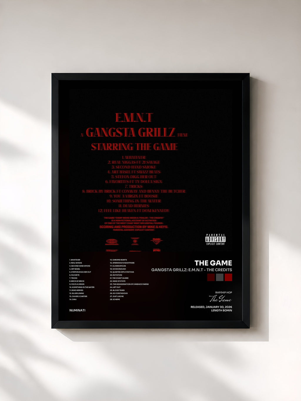 #noir Gangsta Grillz: E.M.N.T - The Credits by The Game as a framed art print, black frame, printed and framed in France