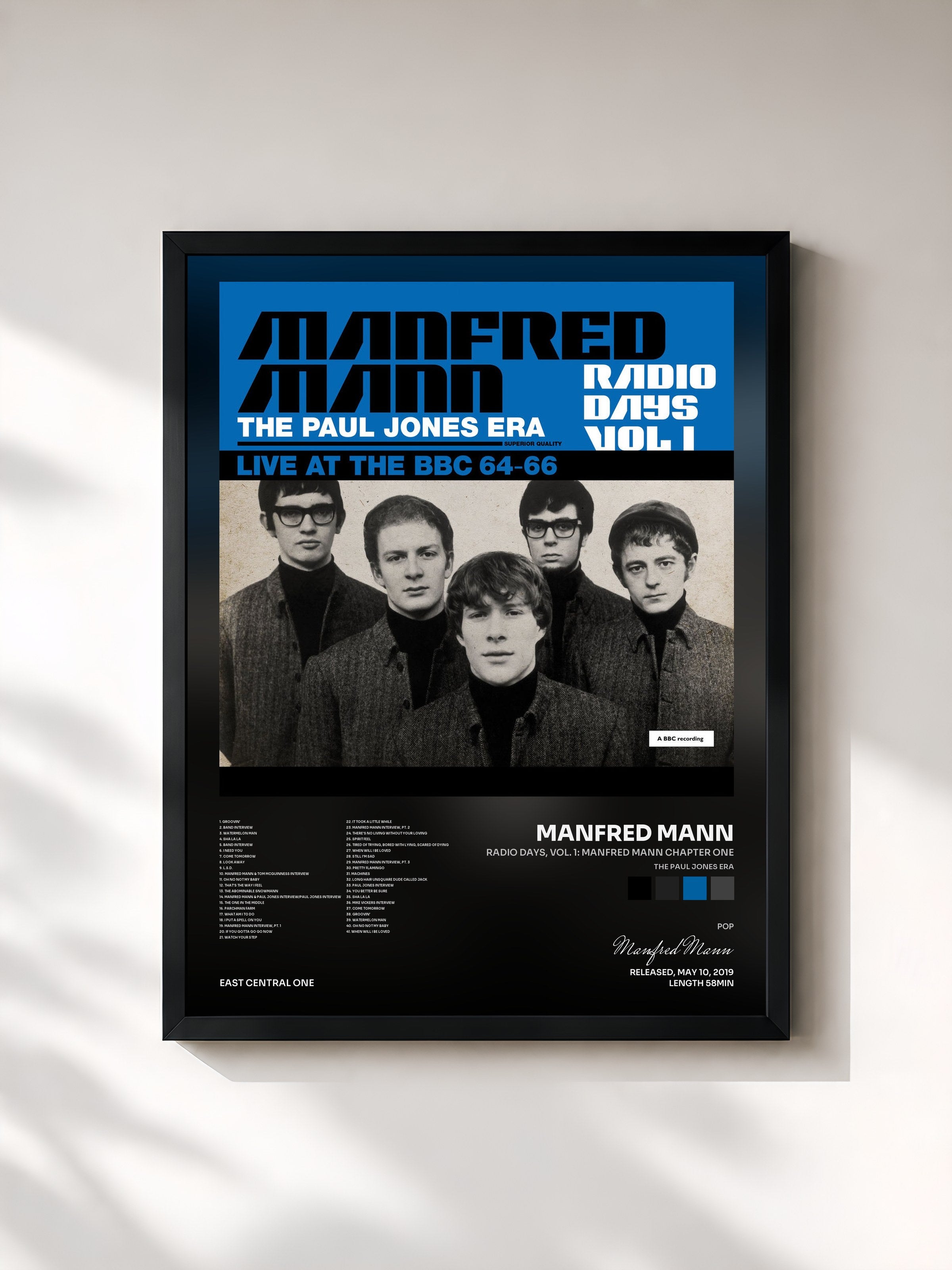 #noir Tableau de l'album Radio Days, Vol. 1: Manfred Mann Chapter One (The Paul Jones Era) de Manfred Mann, cadre noir, imprimé et encadré en France