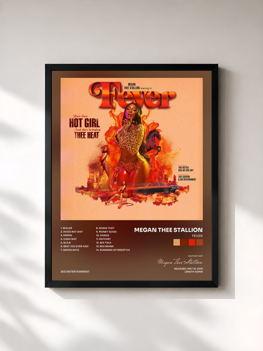 #noir Tableau de l'album Fever de Megan Thee Stallion, cadre noir, imprimé et encadré en France