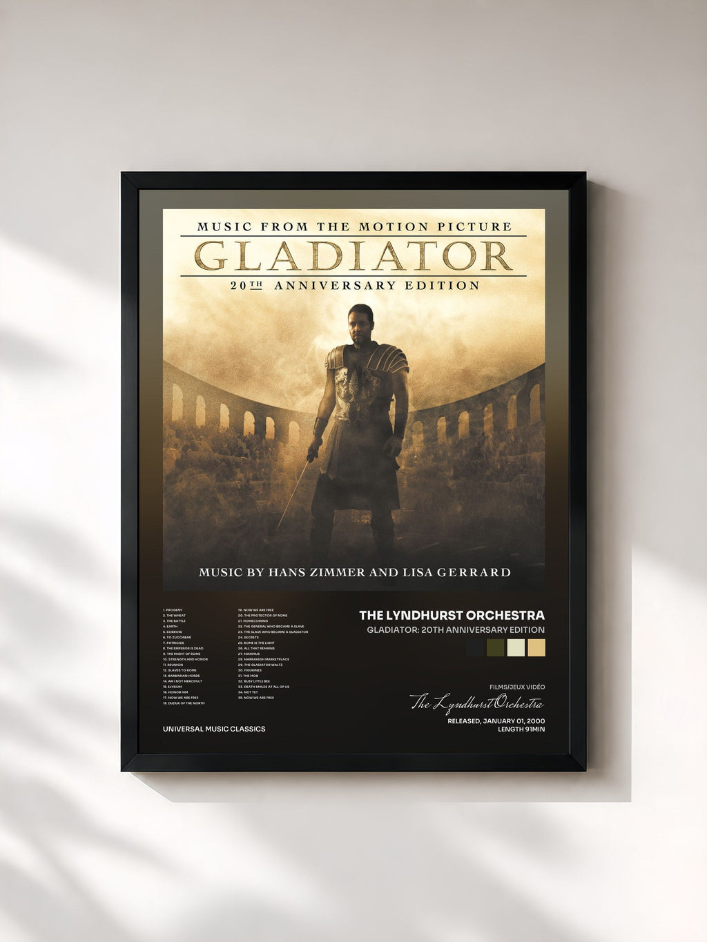 #noir Gladiator: 20th Anniversary Edition by The Lyndhurst Orchestra as a framed art print, black frame, printed and framed in France