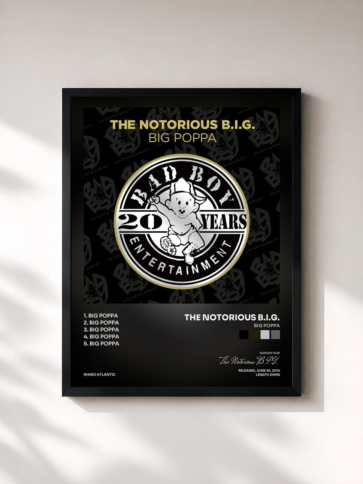 #noir Tableau de l'album Big Poppa de The Notorious B.I.G., cadre noir, imprimé et encadré en France