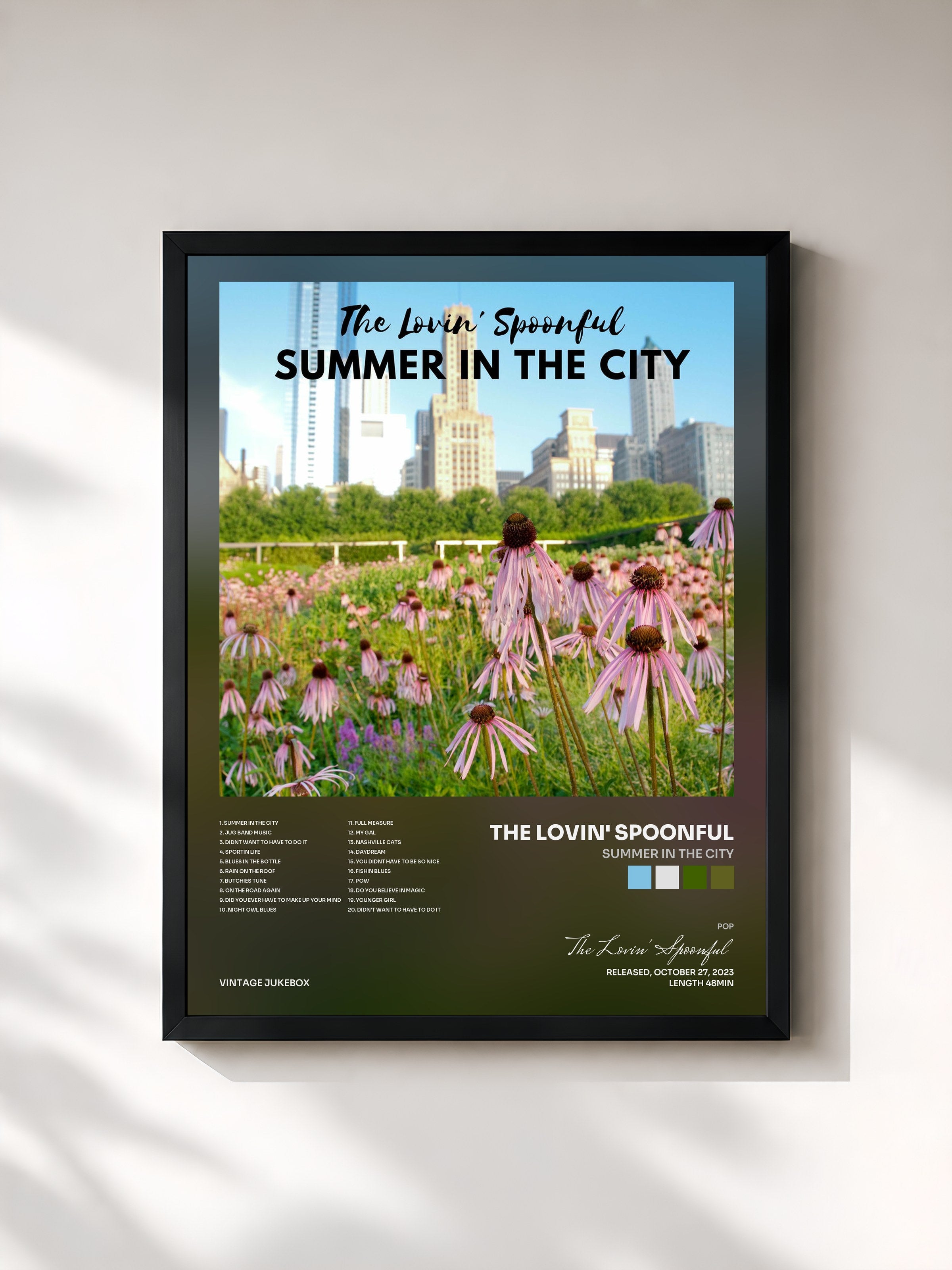 #noir Tableau de l'album Summer in the City de The Lovin' Spoonful, cadre noir, imprimé et encadré en France