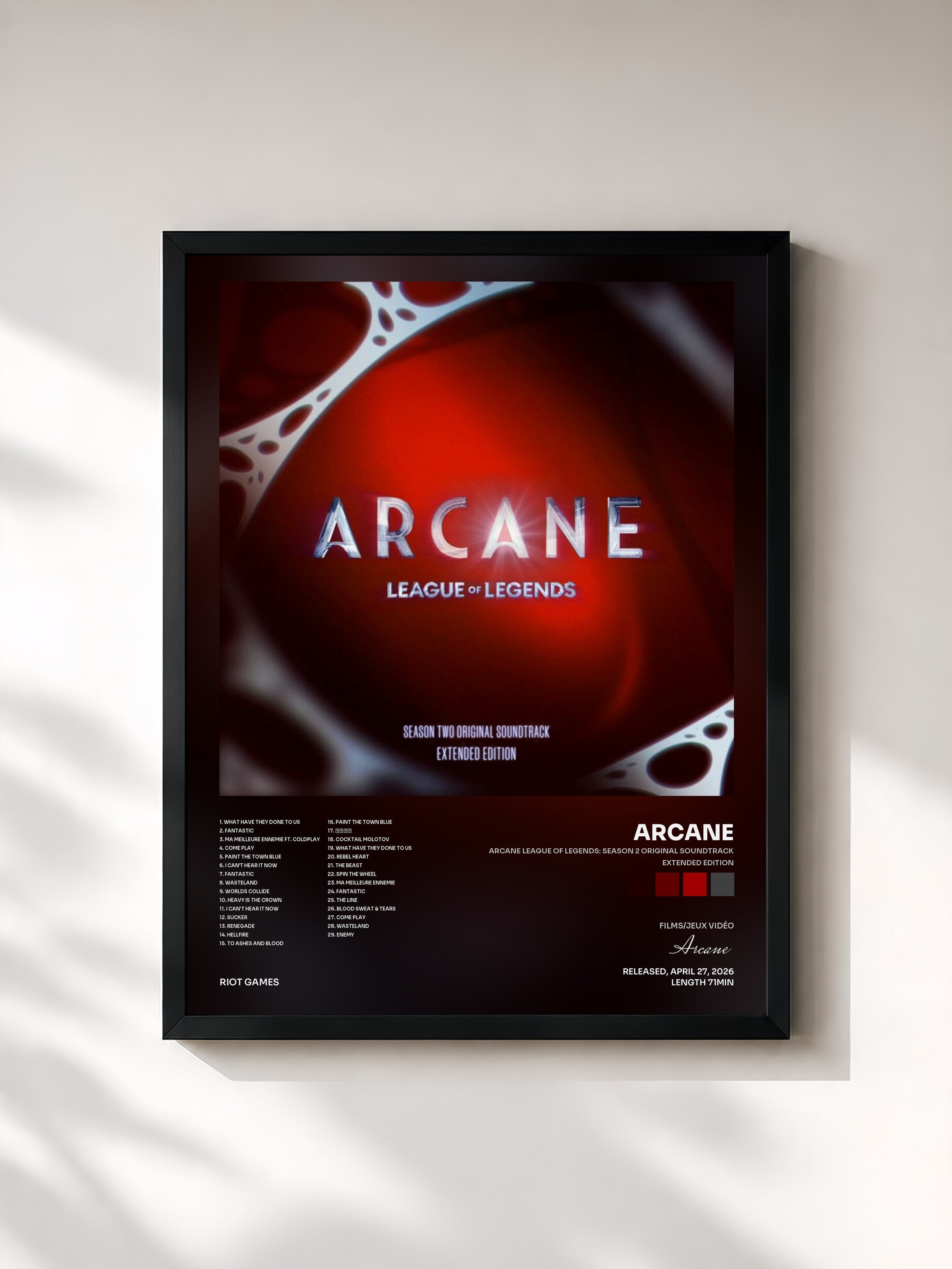 #noir Tableau de l'album Arcane League of Legends: Season 2 Original Soundtrack (Extended Edition) de Arcane, cadre noir, imprimé et encadré en France