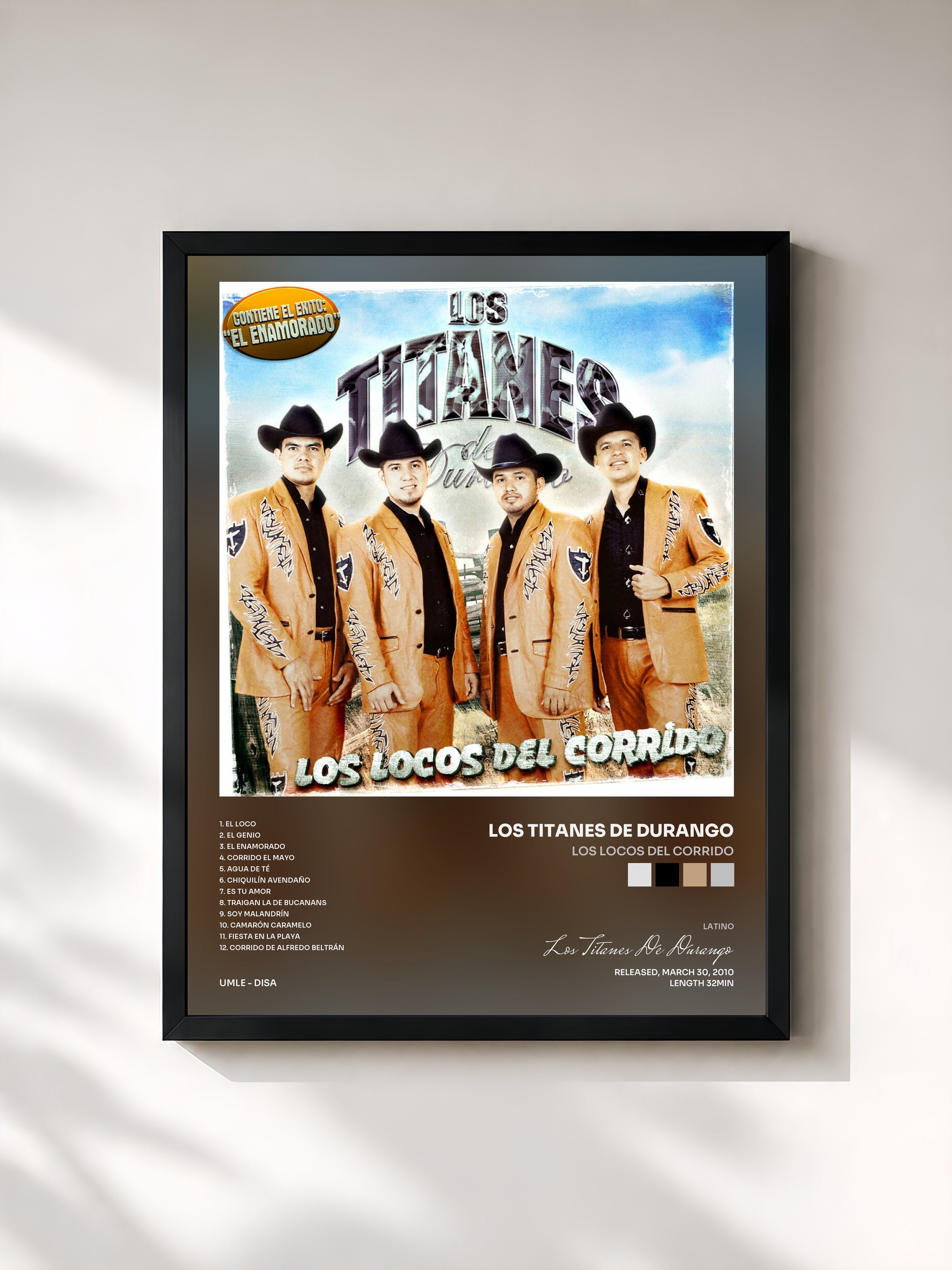 #noir Tableau de l'album Los Locos Del Corrido de Los Titanes De Durango, cadre noir, imprimé et encadré en France