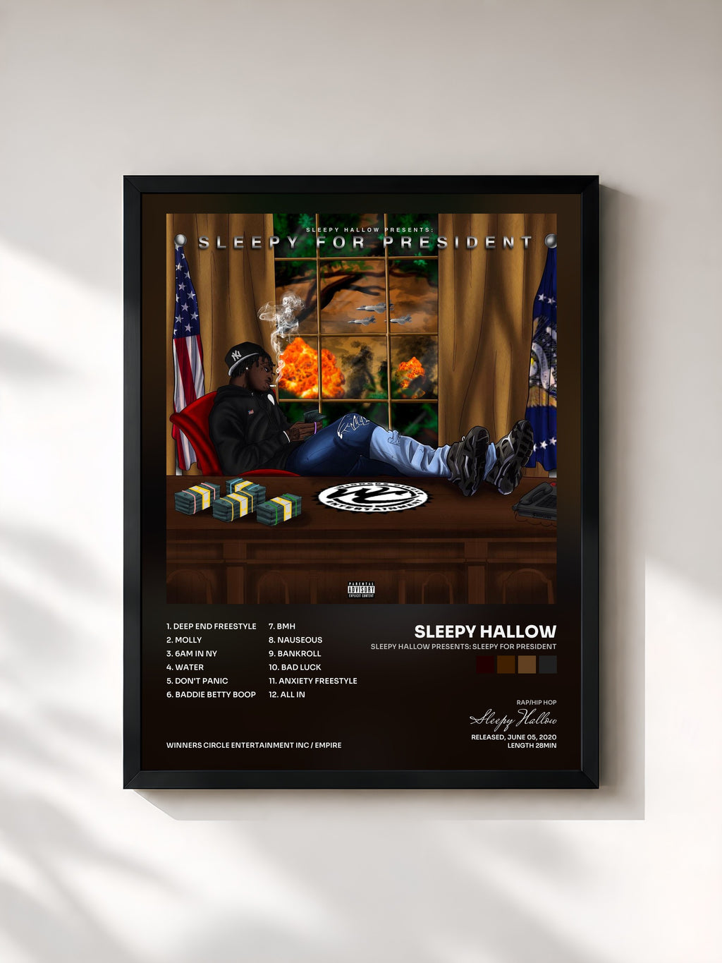 #noir Tableau de l'album Sleepy Hallow Presents: Sleepy For President de Sleepy Hallow, cadre noir, imprimé et encadré en France