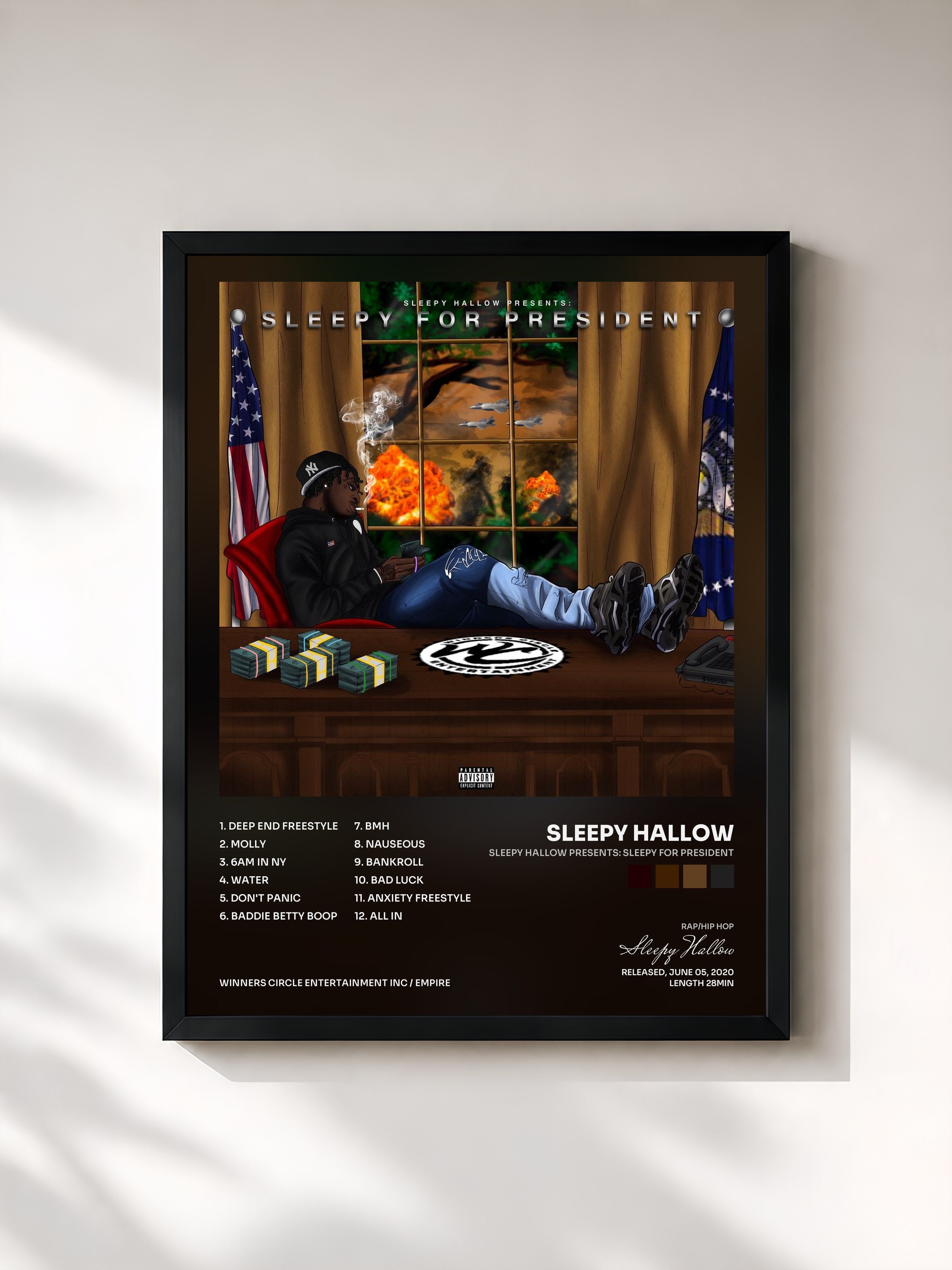 #noir Tableau de l'album Sleepy Hallow Presents: Sleepy For President de Sleepy Hallow, cadre noir, imprimé et encadré en France