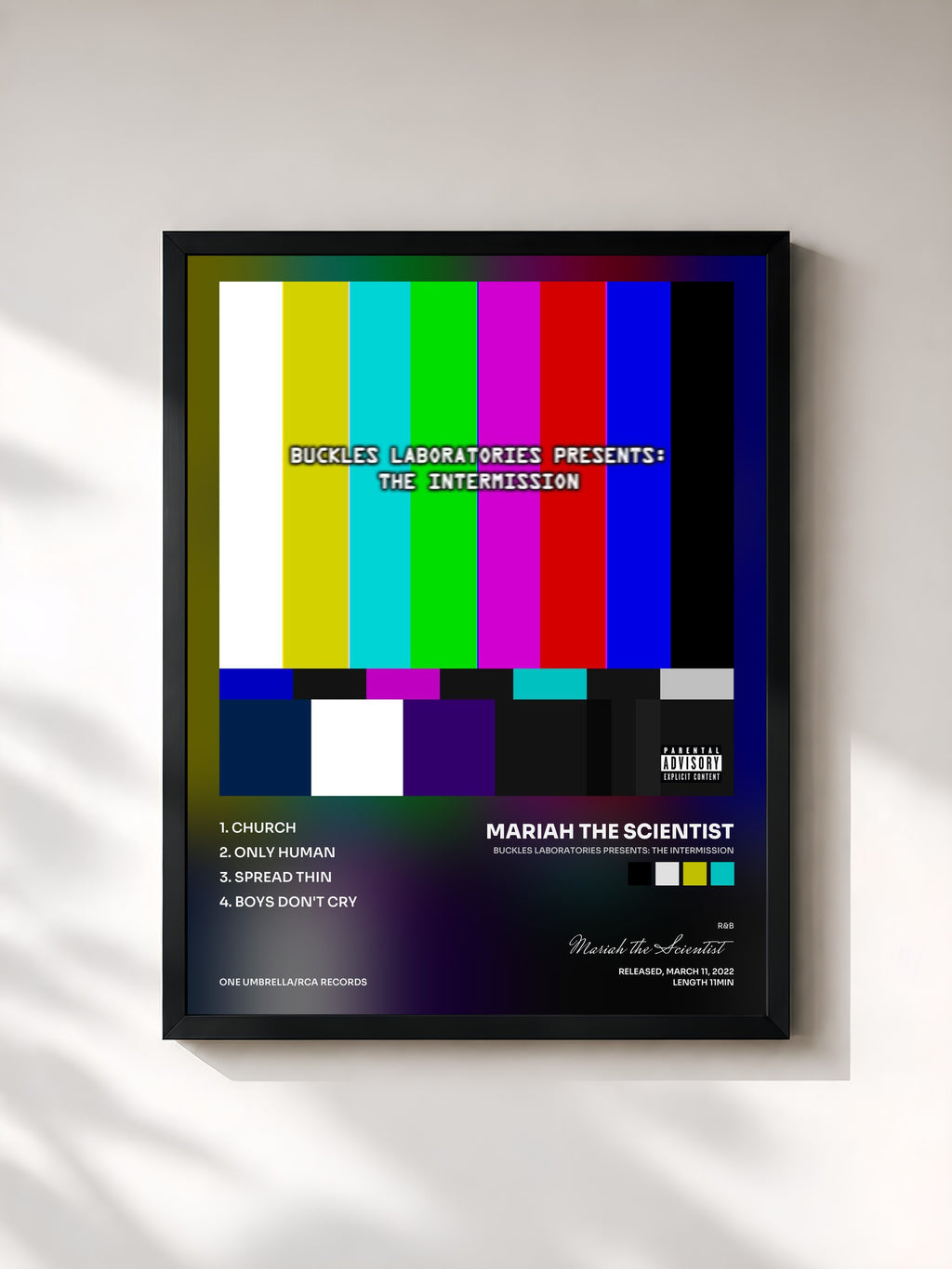 #noir Tableau de l'album Buckles Laboratories Presents: The Intermission de Mariah the Scientist, cadre noir, imprimé et encadré en France