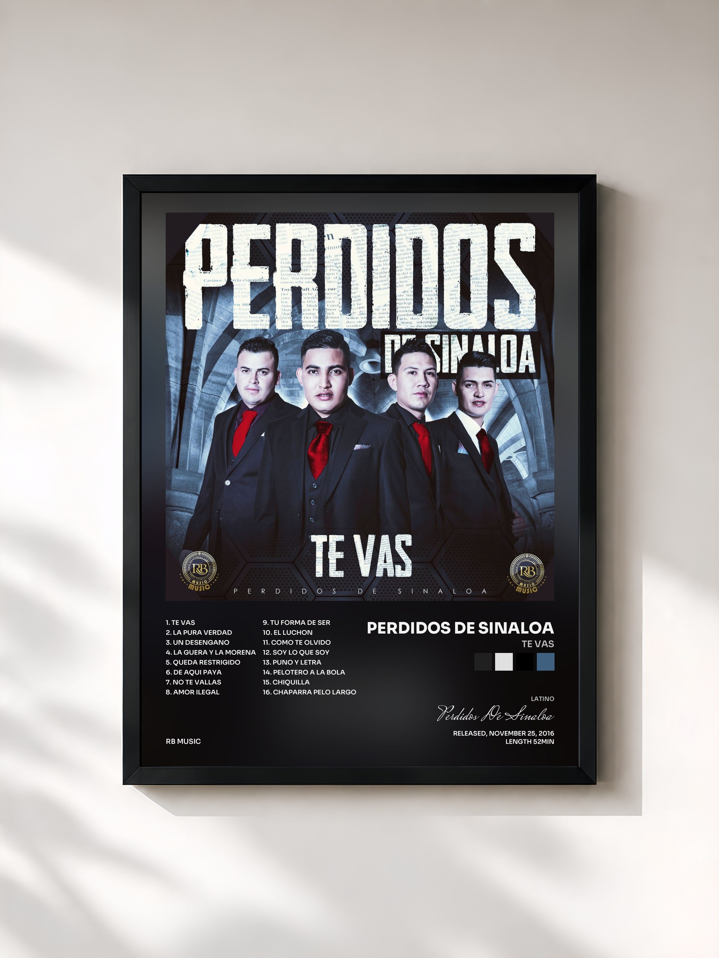 #noir Tableau de l'album Te Vas de Perdidos De Sinaloa, cadre noir, imprimé et encadré en France
