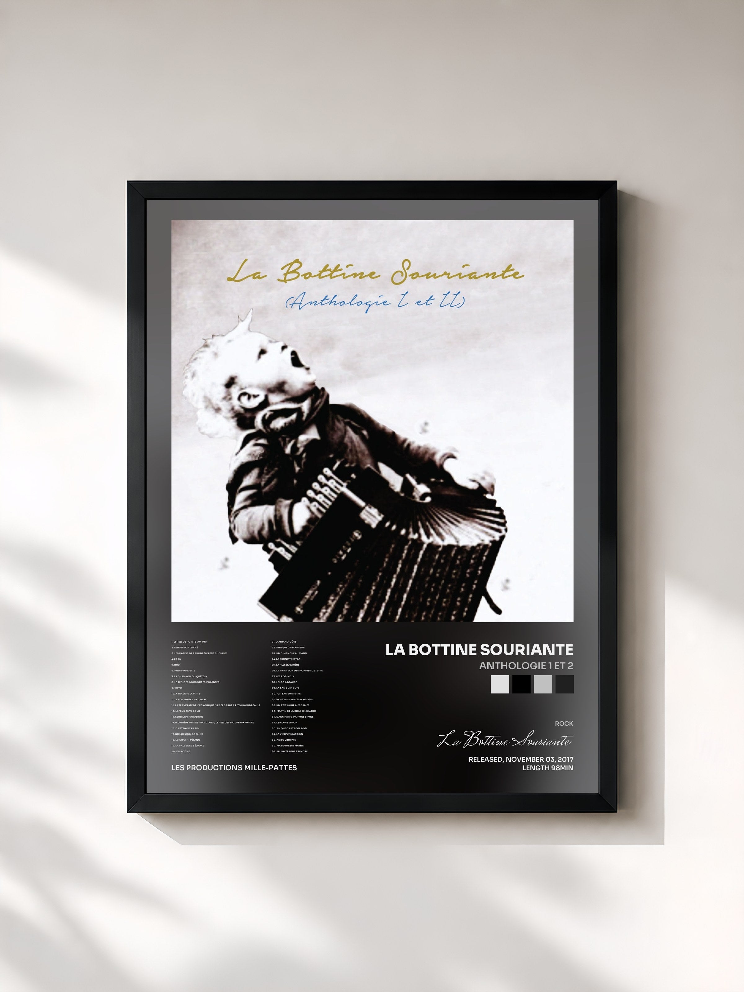#noir Tableau de l'album Anthologie 1 et 2 de La Bottine Souriante, cadre noir, imprimé et encadré en France