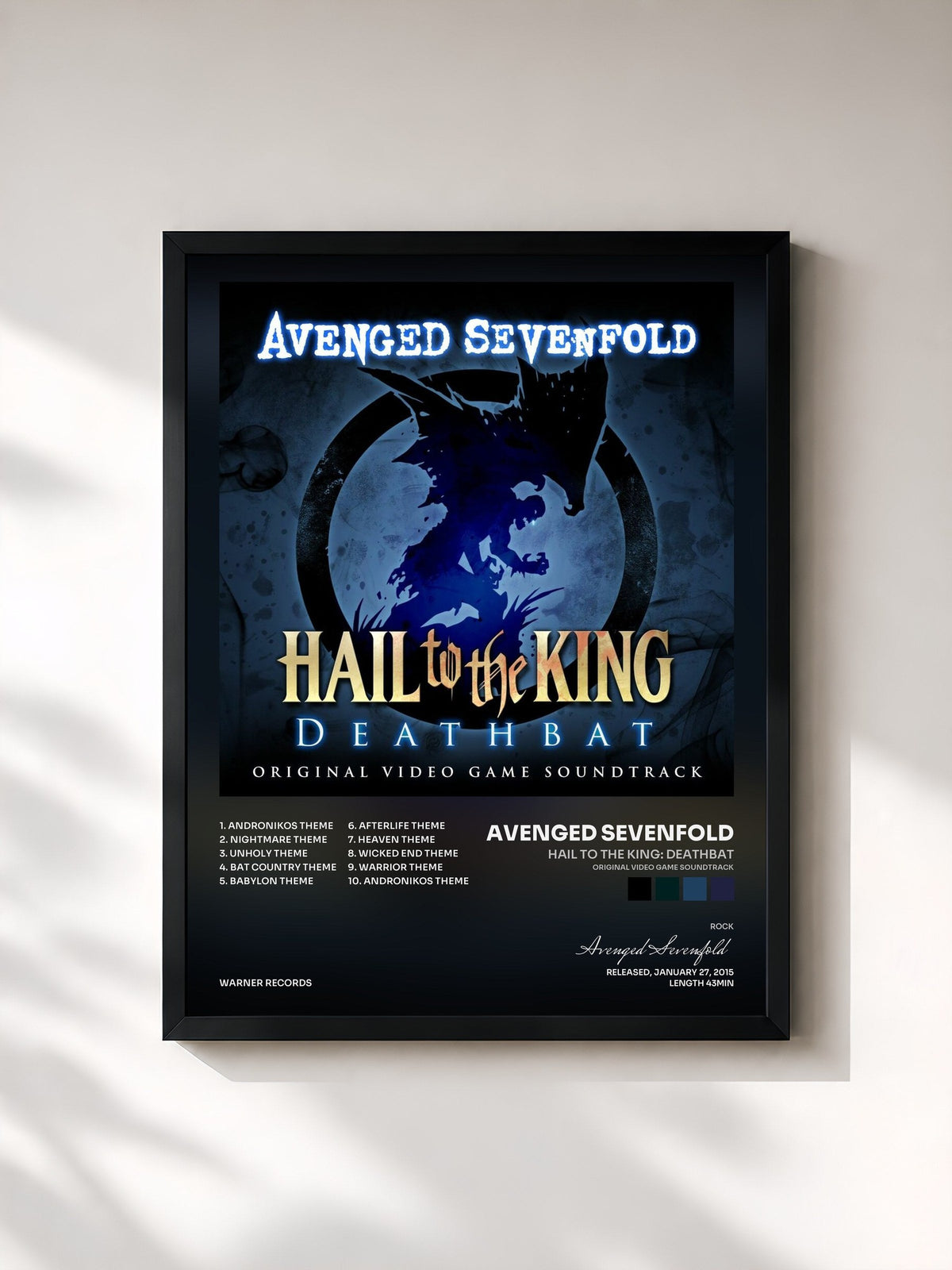 #noir Hail to the King: Deathbat (Original Video Game Soundtrack) by Avenged Sevenfold as a framed art print, black frame, printed and framed in France