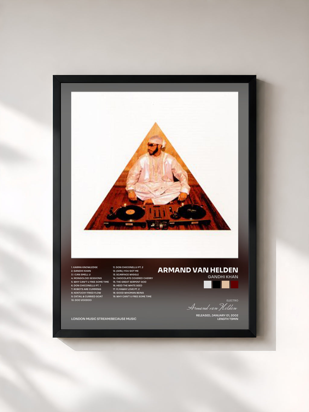 #noir Tableau de l'album Gandhi Khan de Armand van Helden, cadre noir, imprimé et encadré en France