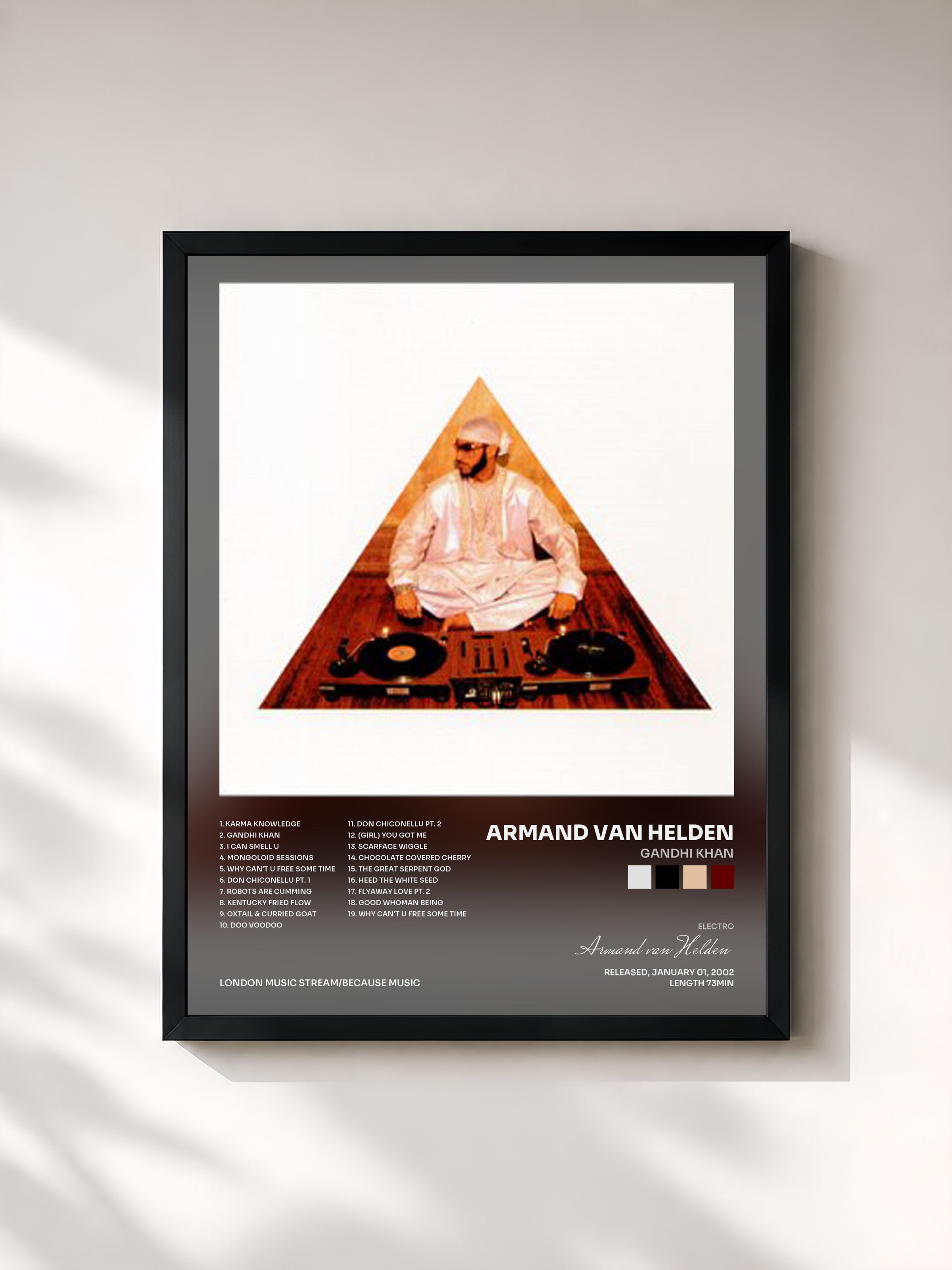 #noir Tableau de l'album Gandhi Khan de Armand van Helden, cadre noir, imprimé et encadré en France