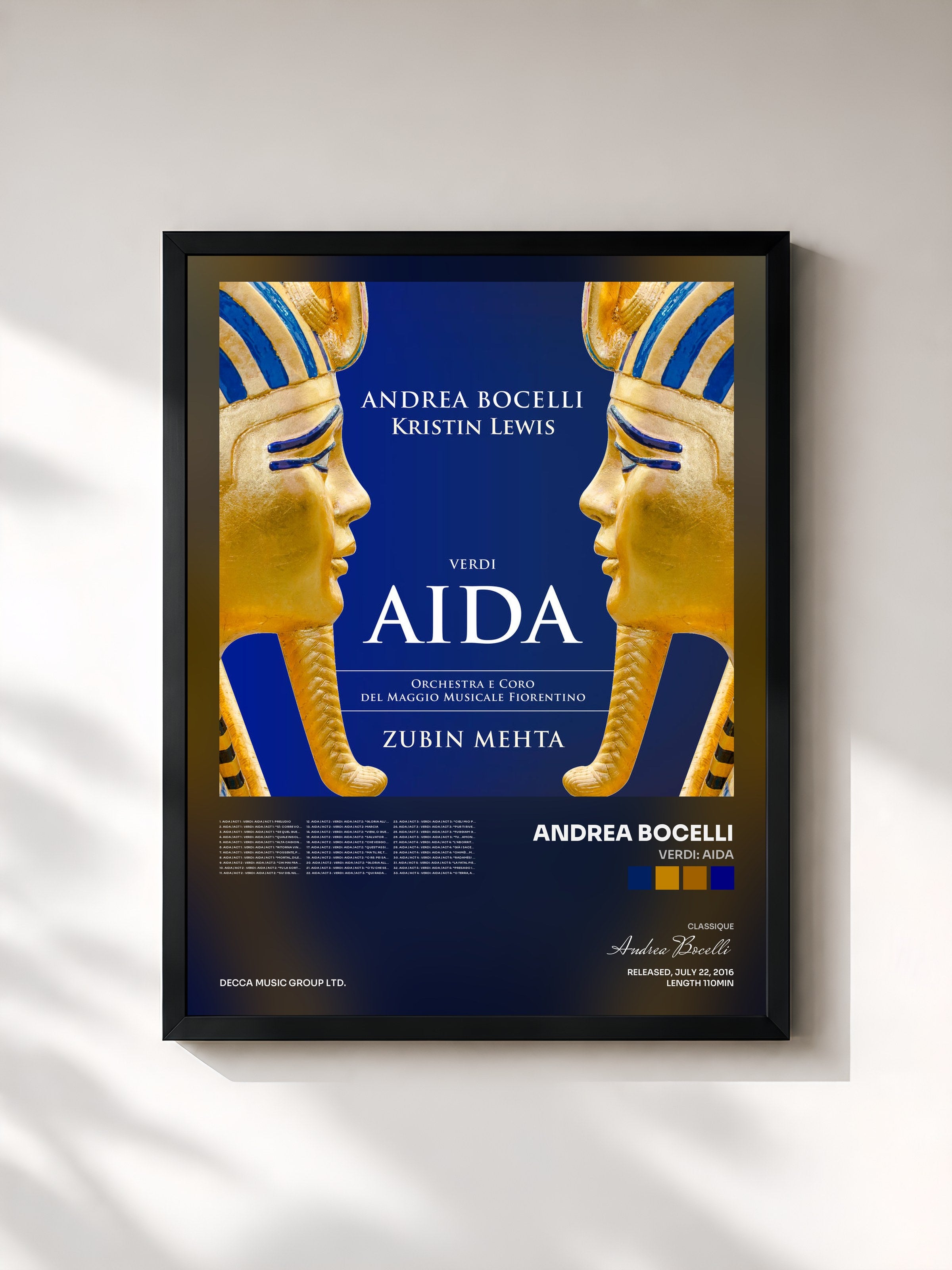 #noir Tableau de l'album Verdi: Aida de Andrea Bocelli, cadre noir, imprimé et encadré en France