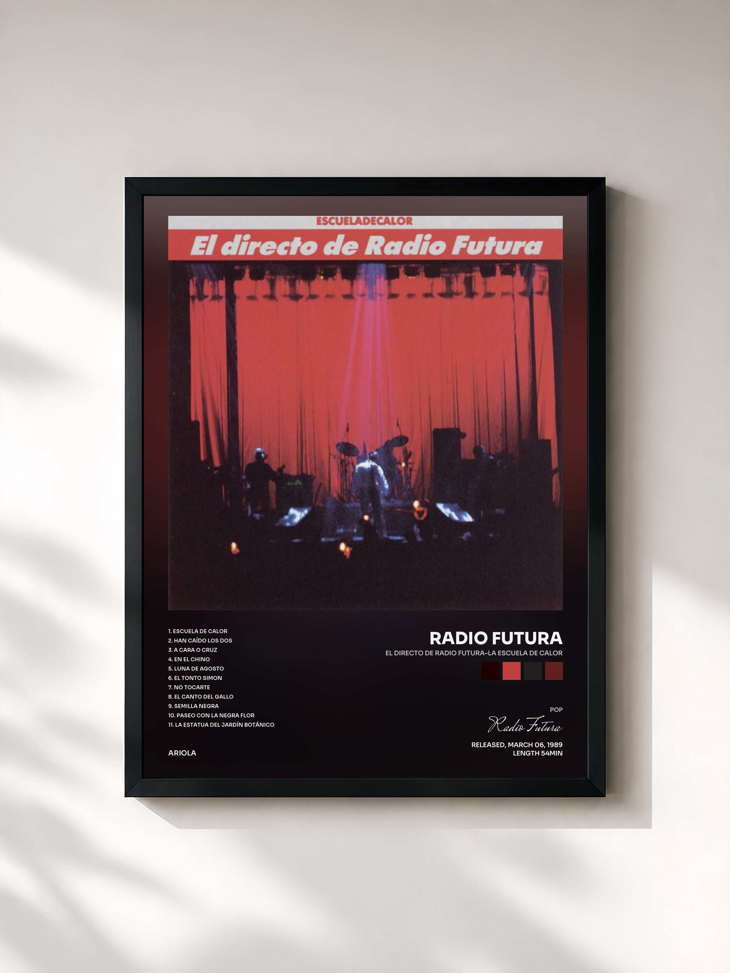 #noir Tableau de l'album El Directo De Radio Futura-La Escuela De Calor de Radio Futura, cadre noir, imprimé et encadré en France