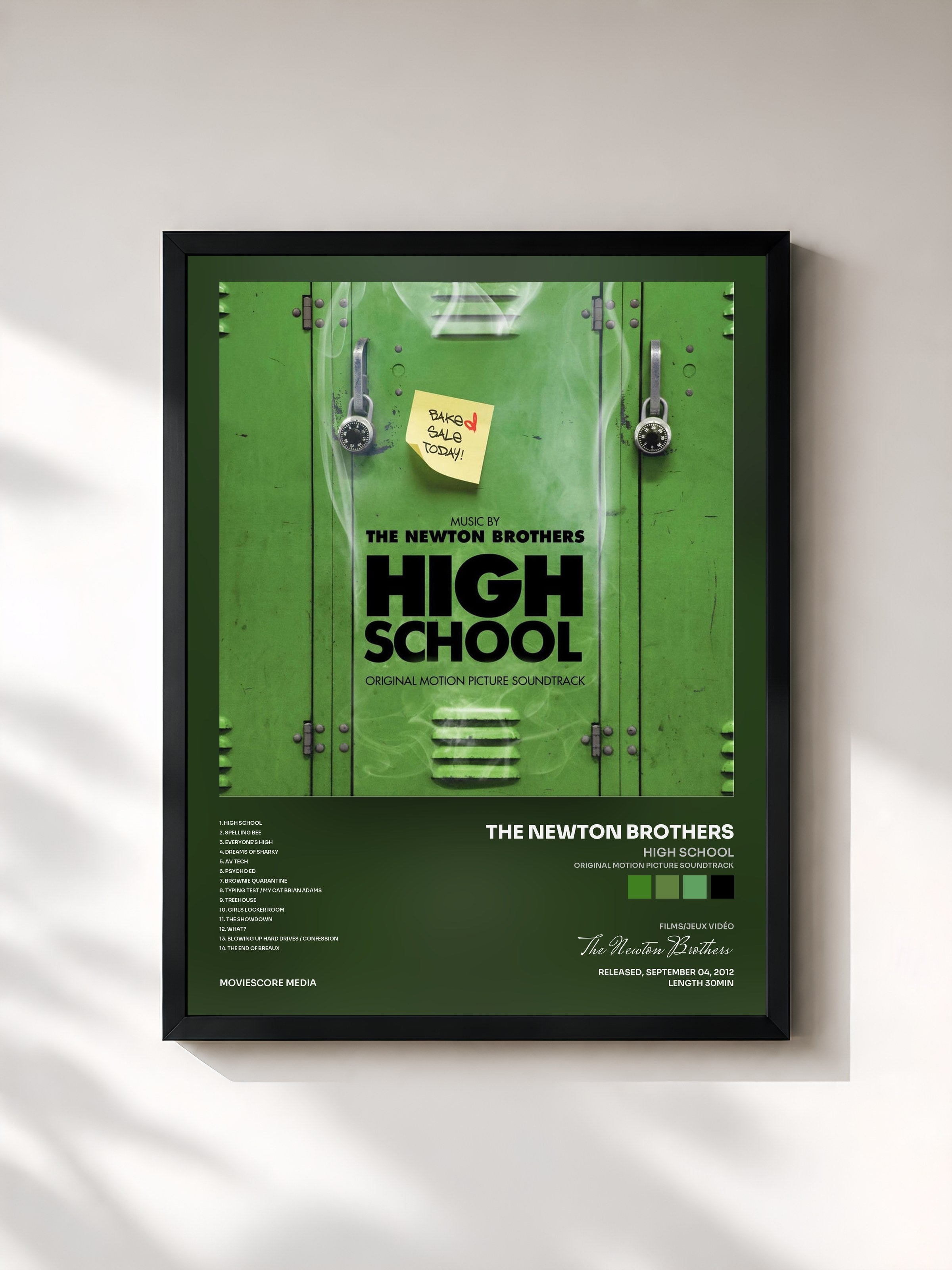 #noir Tableau de l'album High School (Original Motion Picture Soundtrack) de The Newton Brothers, cadre noir, imprimé et encadré en France
