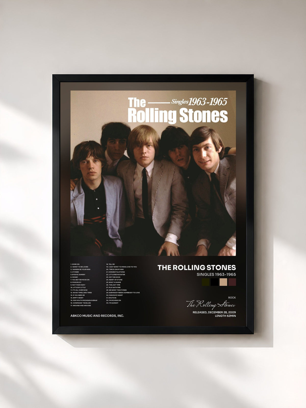 #noir Singles 1963-1965 de The Rolling Stones en lámina enmarcada, marco negro, impresa y enmarcada en Francia