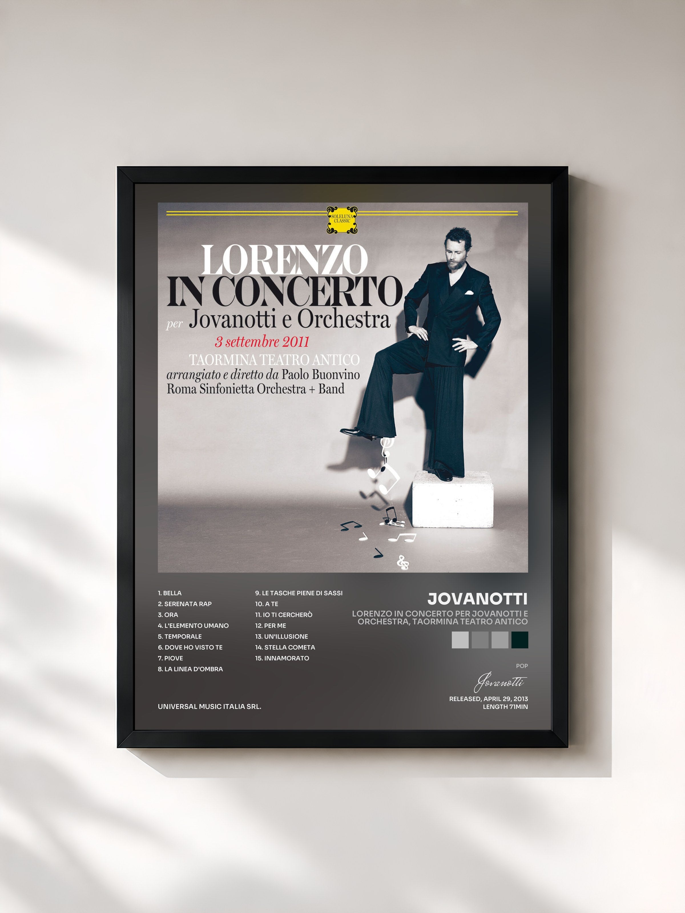 #noir Tableau de l'album Lorenzo In Concerto Per Jovanotti E Orchestra, Taormina Teatro Antico de Jovanotti, cadre noir, imprimé et encadré en France