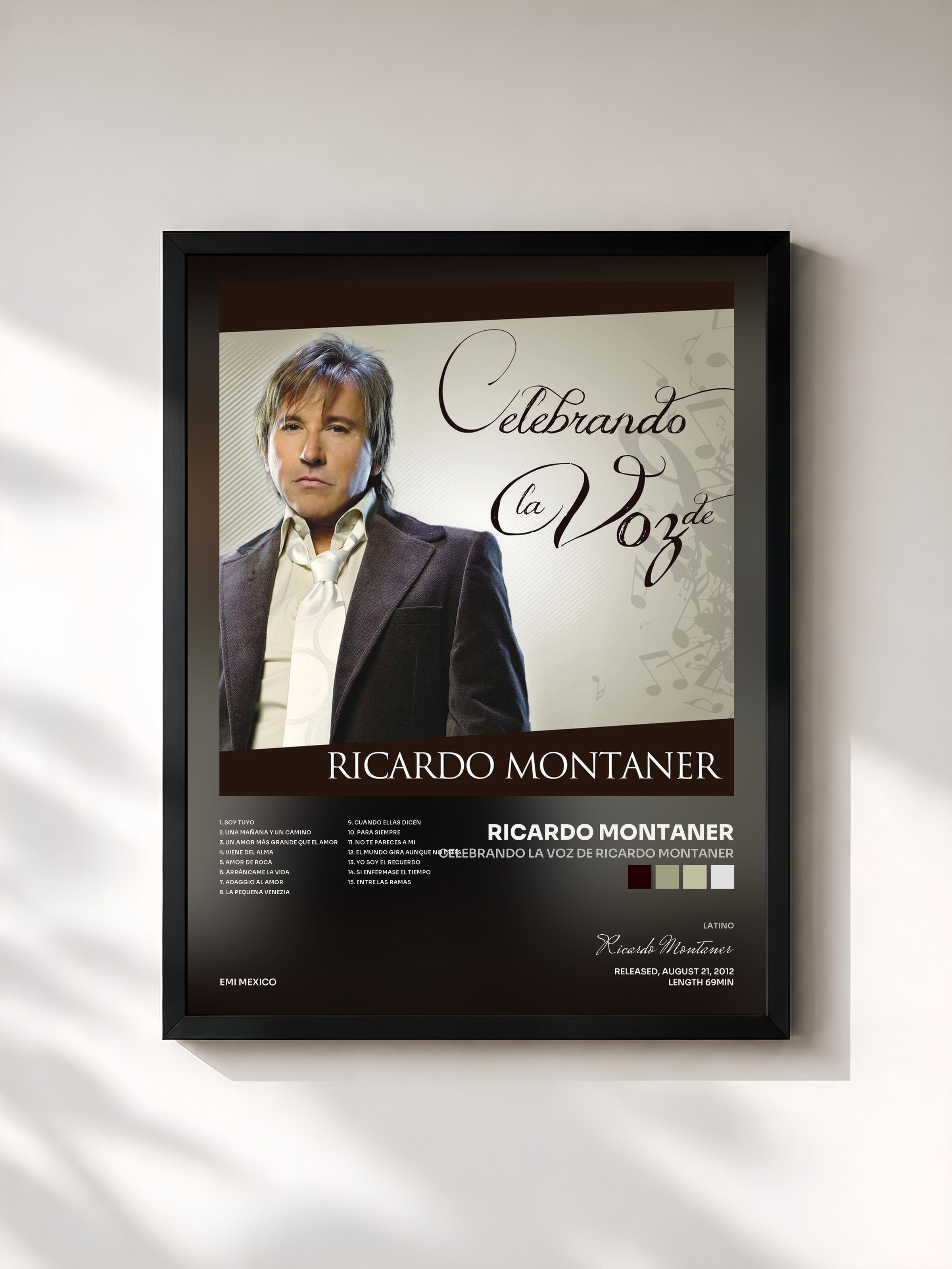 #noir Tableau de l'album Celebrando La Voz De Ricardo Montaner de Ricardo Montaner, cadre noir, imprimé et encadré en France