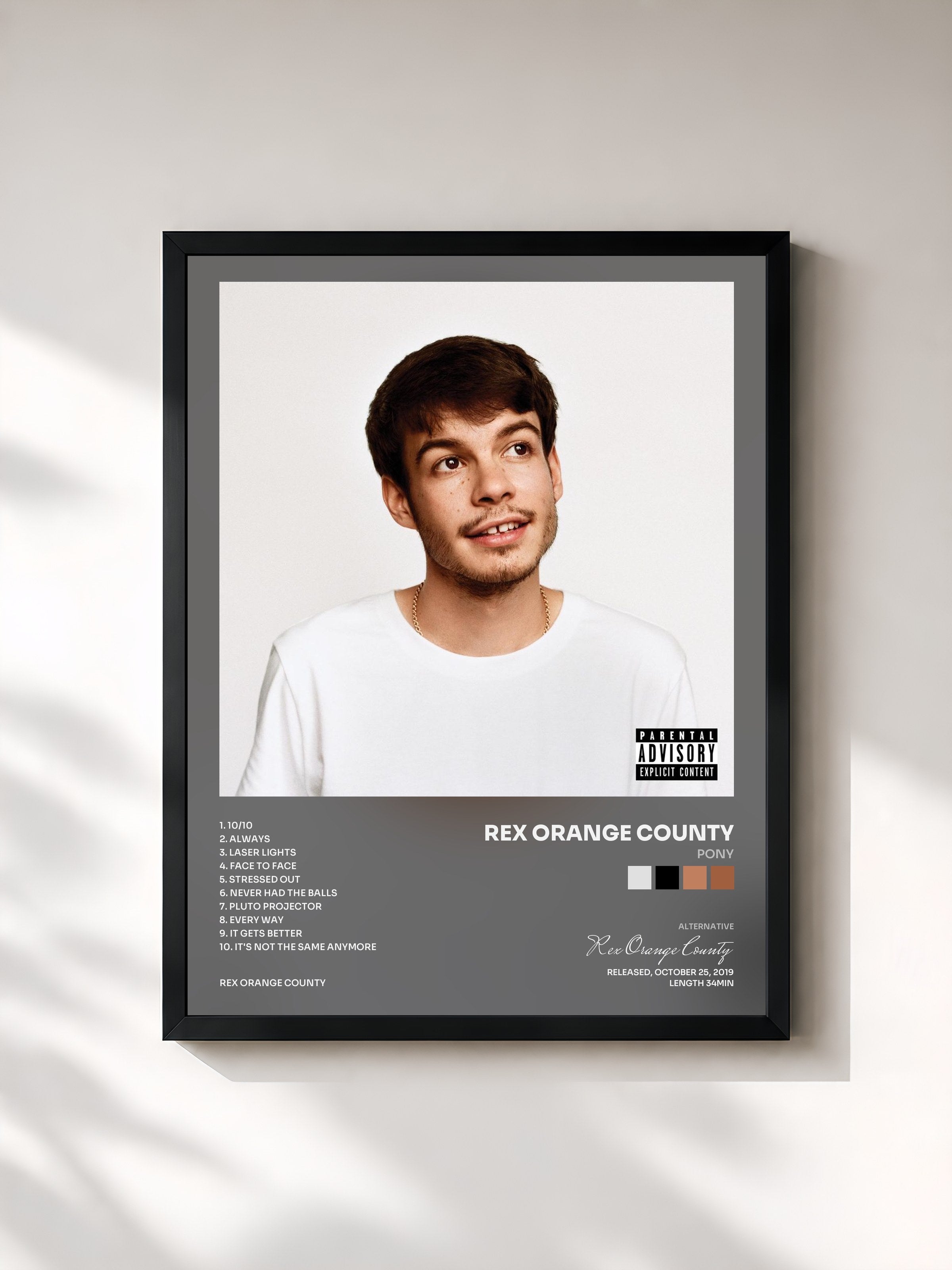 #noir Tableau de l'album Pony de Rex Orange County, cadre noir, imprimé et encadré en France
