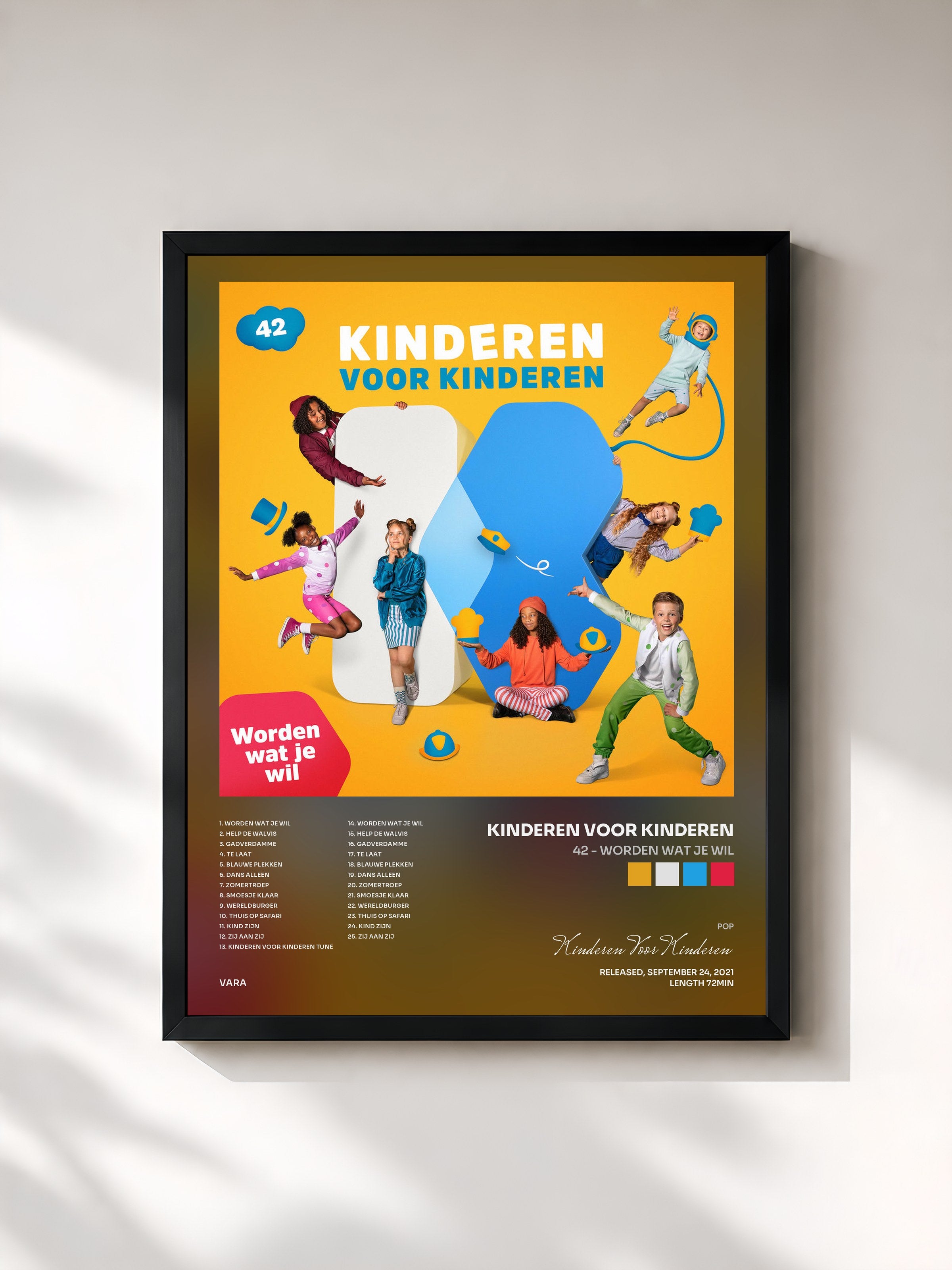 #noir Tableau de l'album 42 - Worden wat je wil de Kinderen Voor Kinderen, cadre noir, imprimé et encadré en France