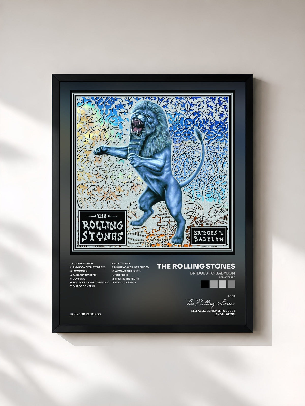 #noir Tableau de l'album Bridges To Babylon (Remastered) de The Rolling Stones, cadre noir, imprimé et encadré en France