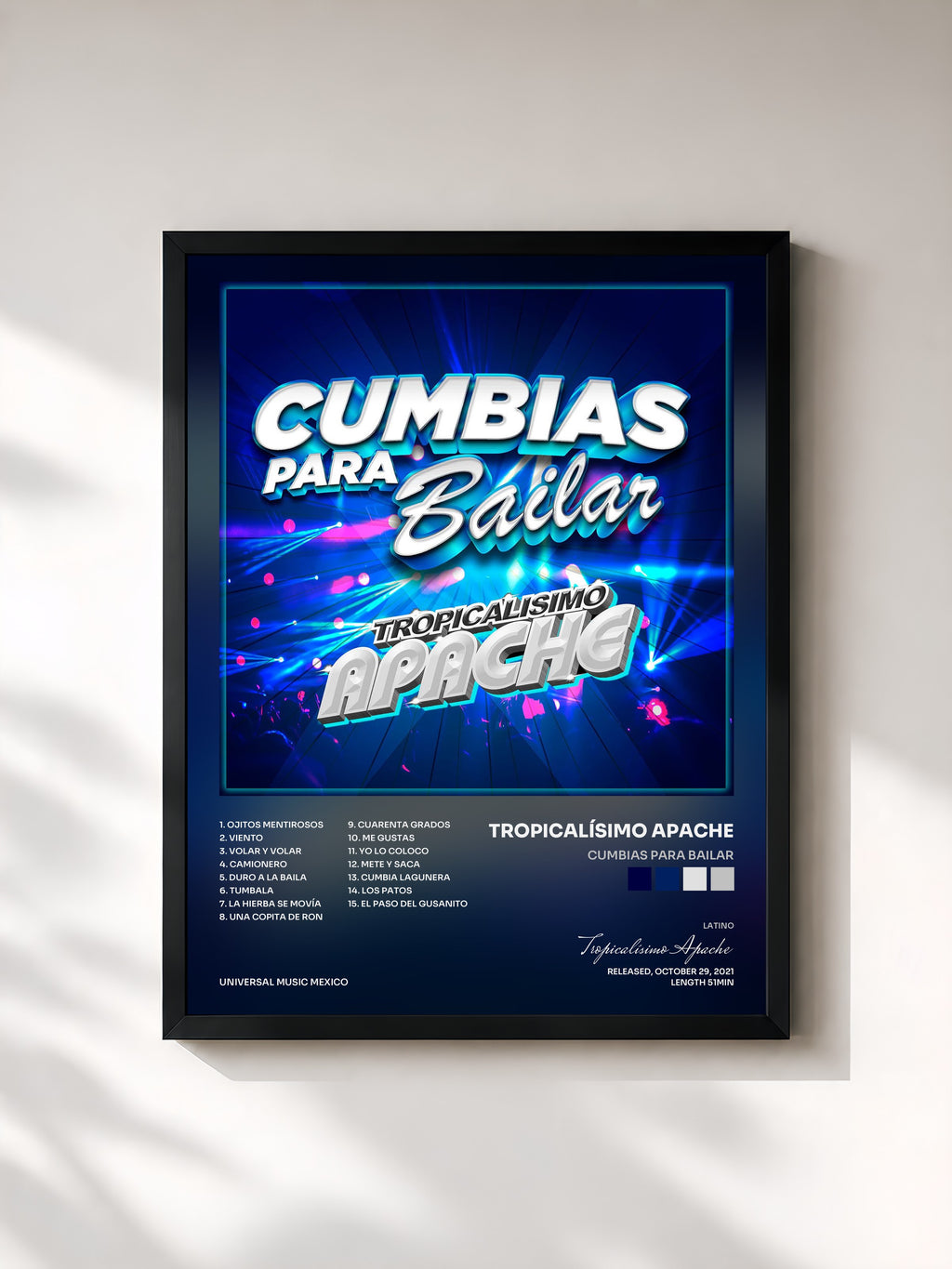#noir Tableau de l'album Cumbias Para Bailar de Tropicalísimo Apache, cadre noir, imprimé et encadré en France