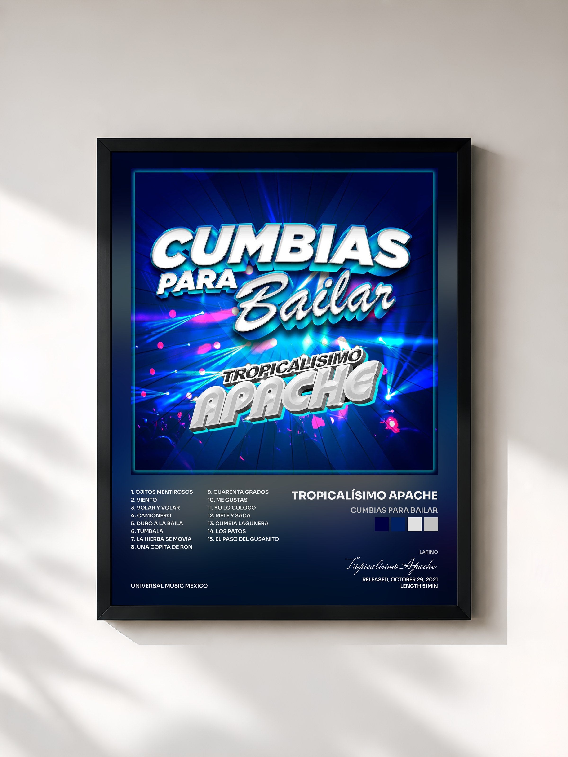#noir Tableau de l'album Cumbias Para Bailar de Tropicalísimo Apache, cadre noir, imprimé et encadré en France