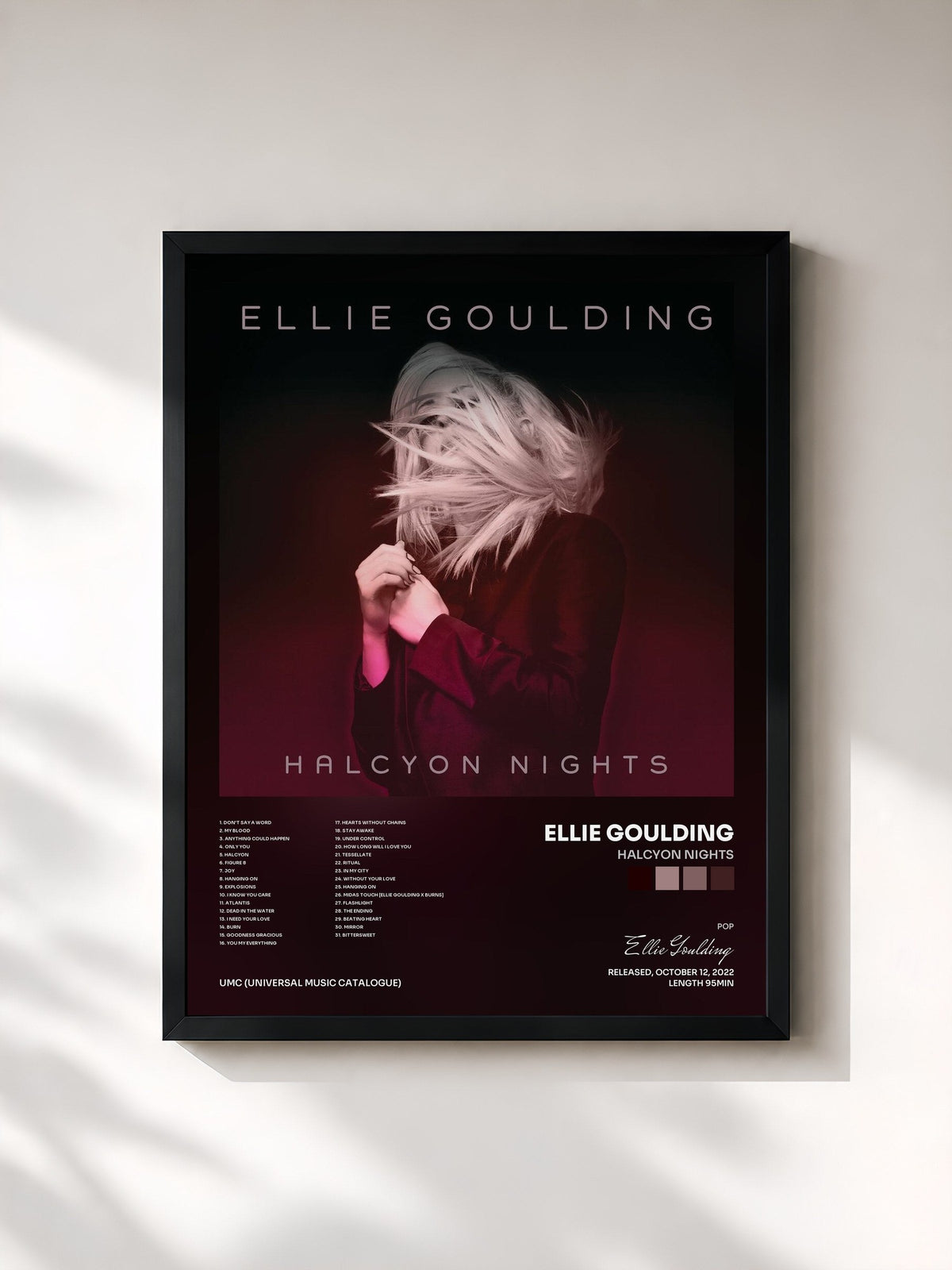 #noir Tableau de l'album Halcyon Nights de Ellie Goulding, cadre noir, imprimé et encadré en France