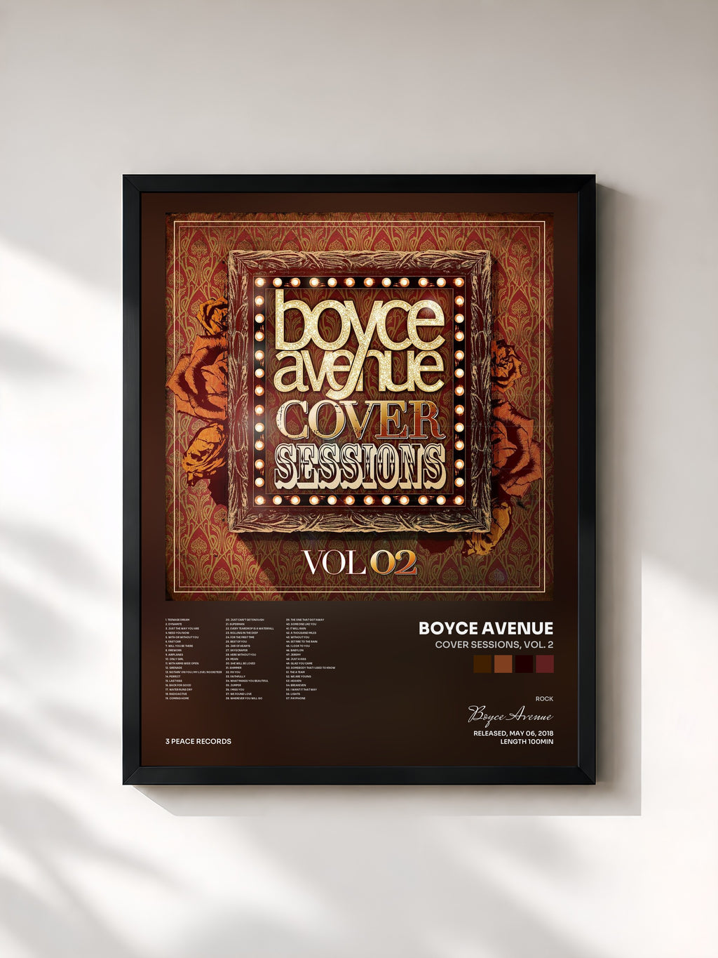 #noir Tableau de l'album Cover Sessions, Vol. 2 de Boyce Avenue, cadre noir, imprimé et encadré en France