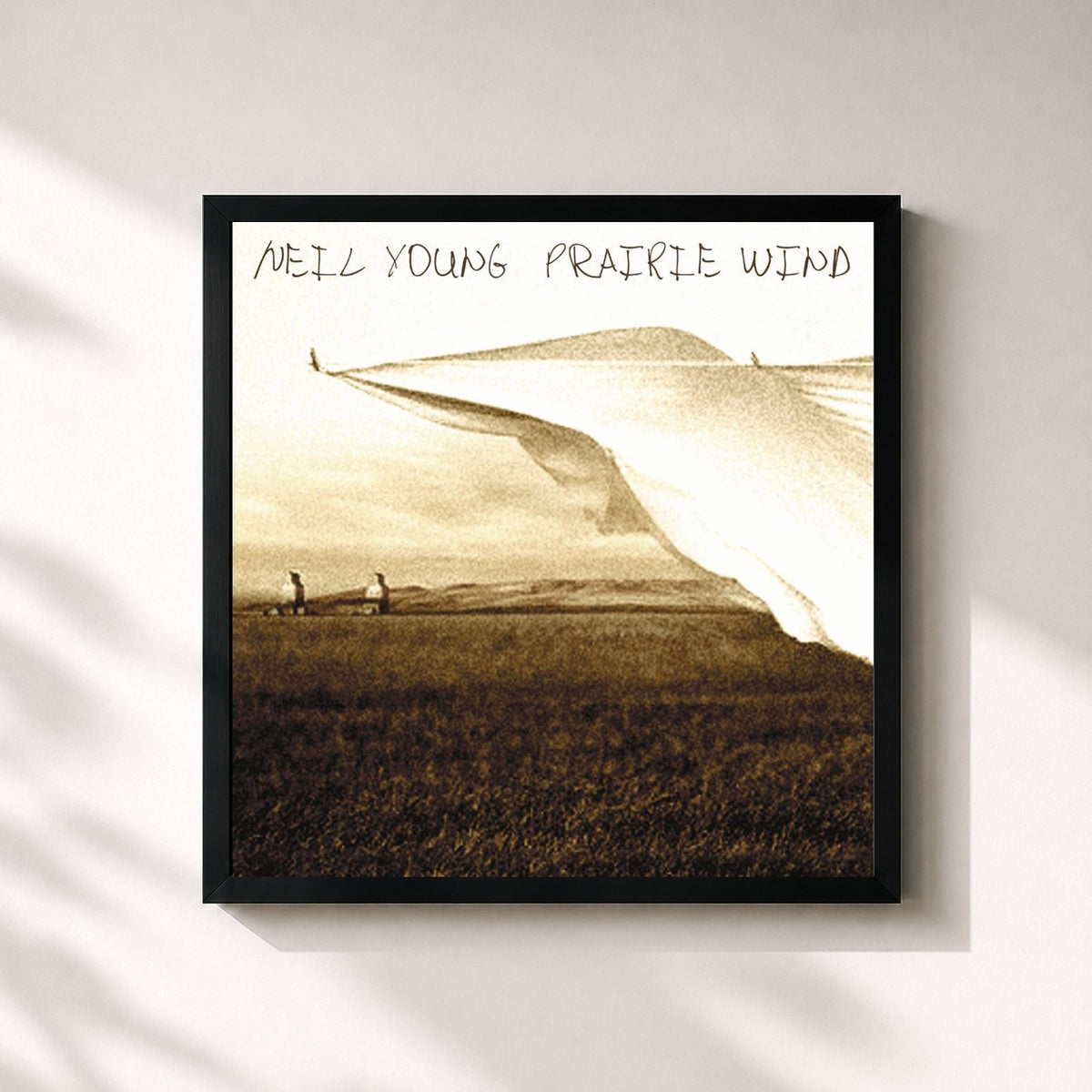 #noir Tableau carré de l'album Prairie Wind de Neil Young, cadre noir 32x32 cm