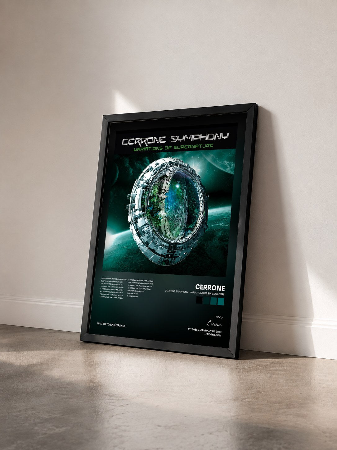 #noir Tableau de l'album Cerrone Symphony : Variations of Supernature de Cerrone vu de trois quarts, cadre noir