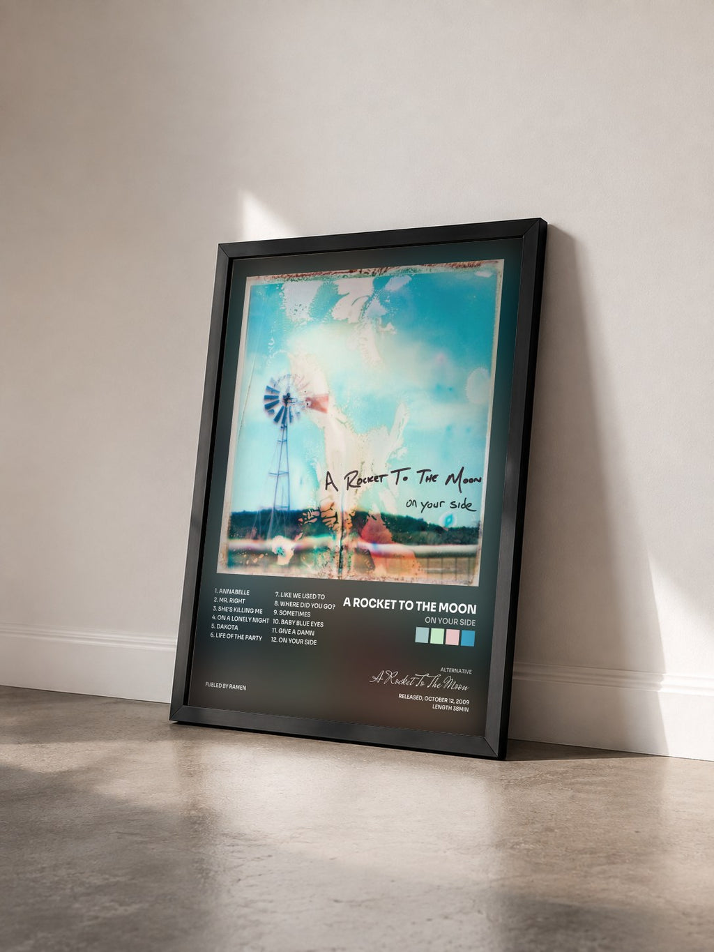 #noir Tableau de l'album On Your Side de A Rocket To The Moon vu de trois quarts, cadre noir