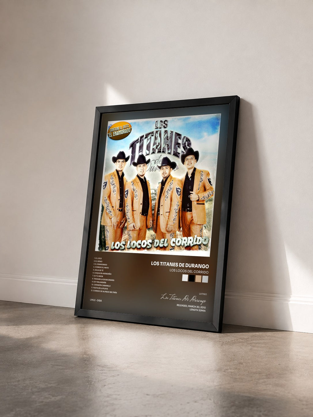 #noir Tableau de l'album Los Locos Del Corrido de Los Titanes De Durango vu de trois quarts, cadre noir