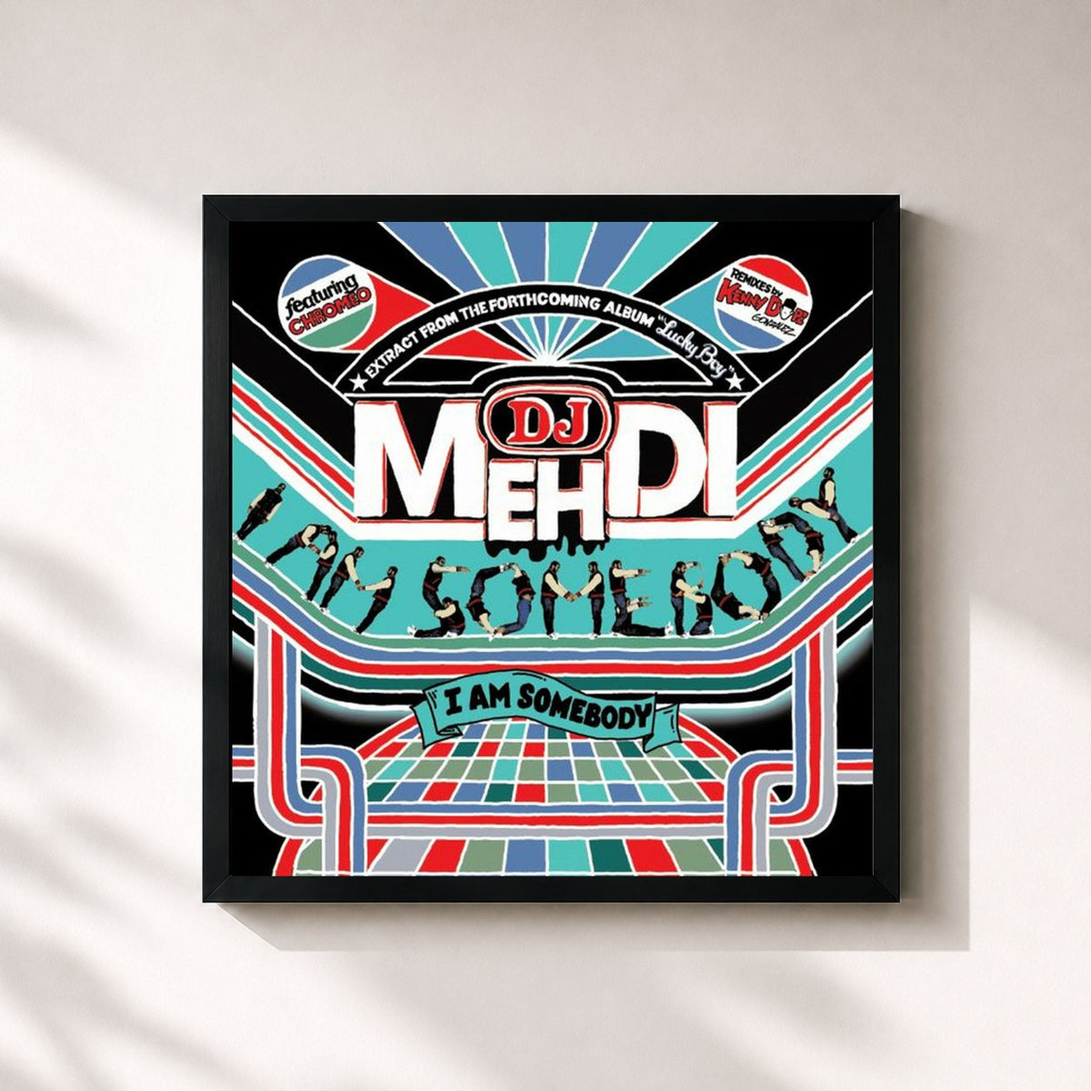 #noir Tableau carré de l'album I Am Somebody de DJ Mehdi, cadre noir 32x32 cm