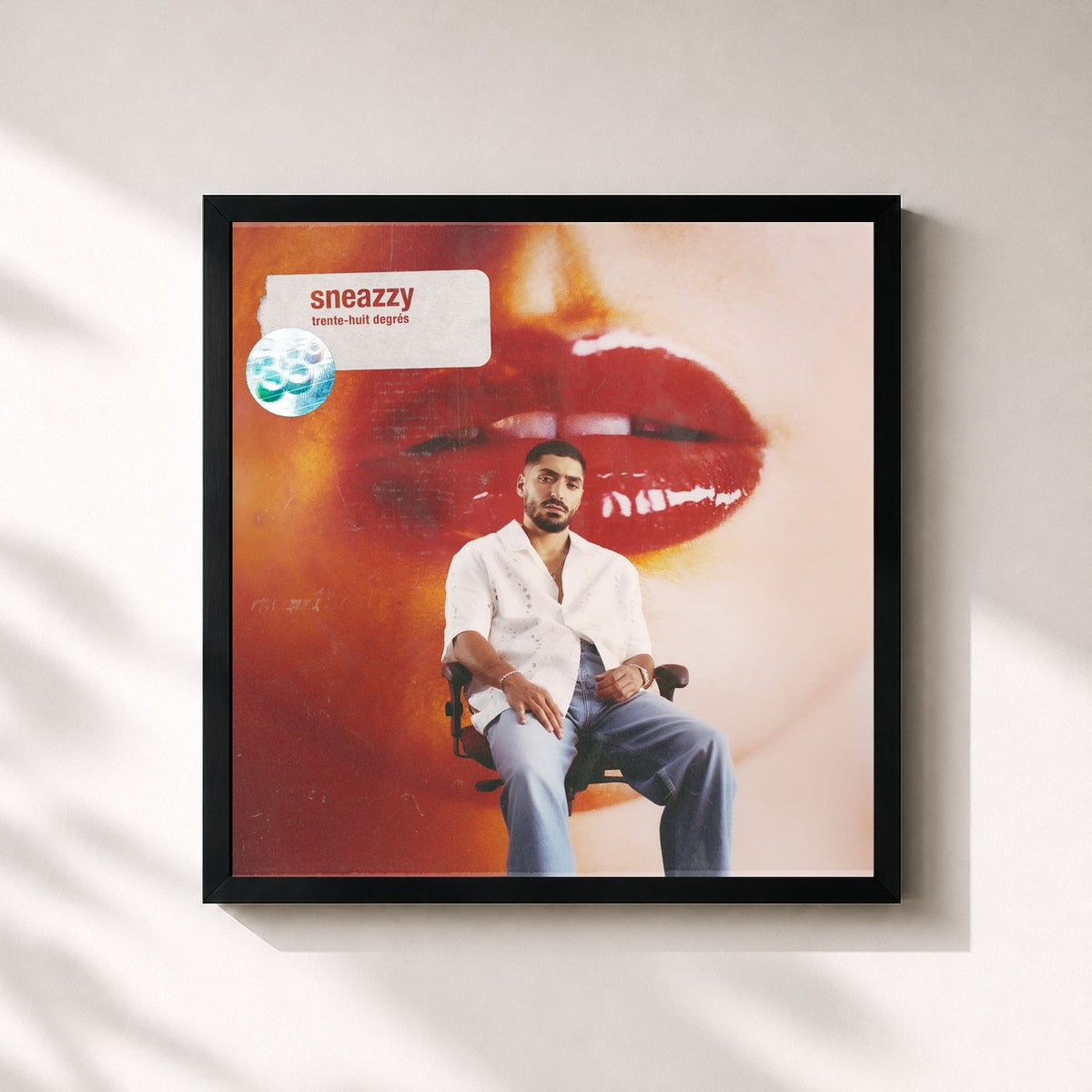 #noir Tableau carré de l'album 38° de Sneazzy, cadre noir 32x32 cm