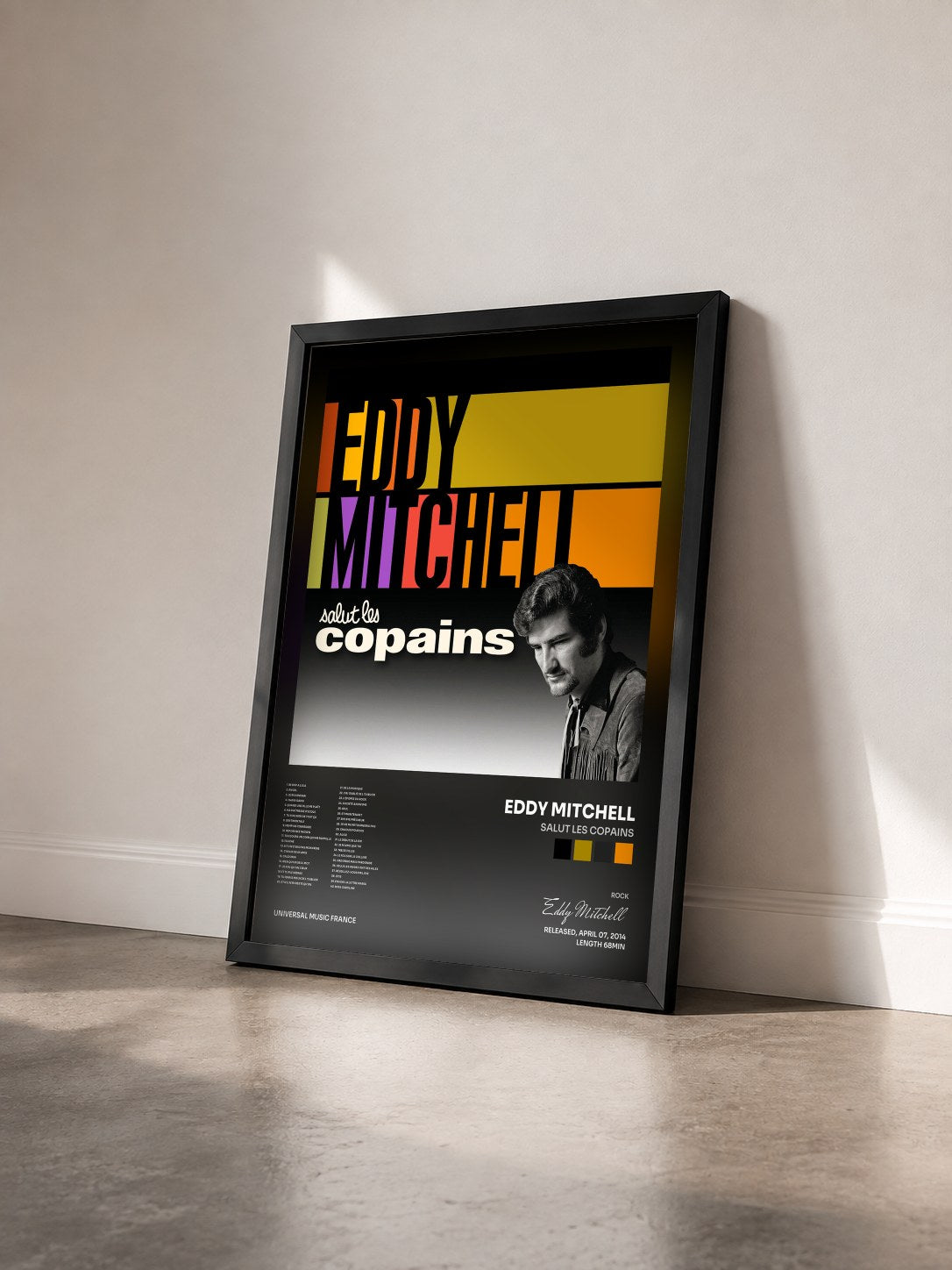 #noir Tableau de l'album Salut Les Copains de Eddy Mitchell vu de trois quarts, cadre noir