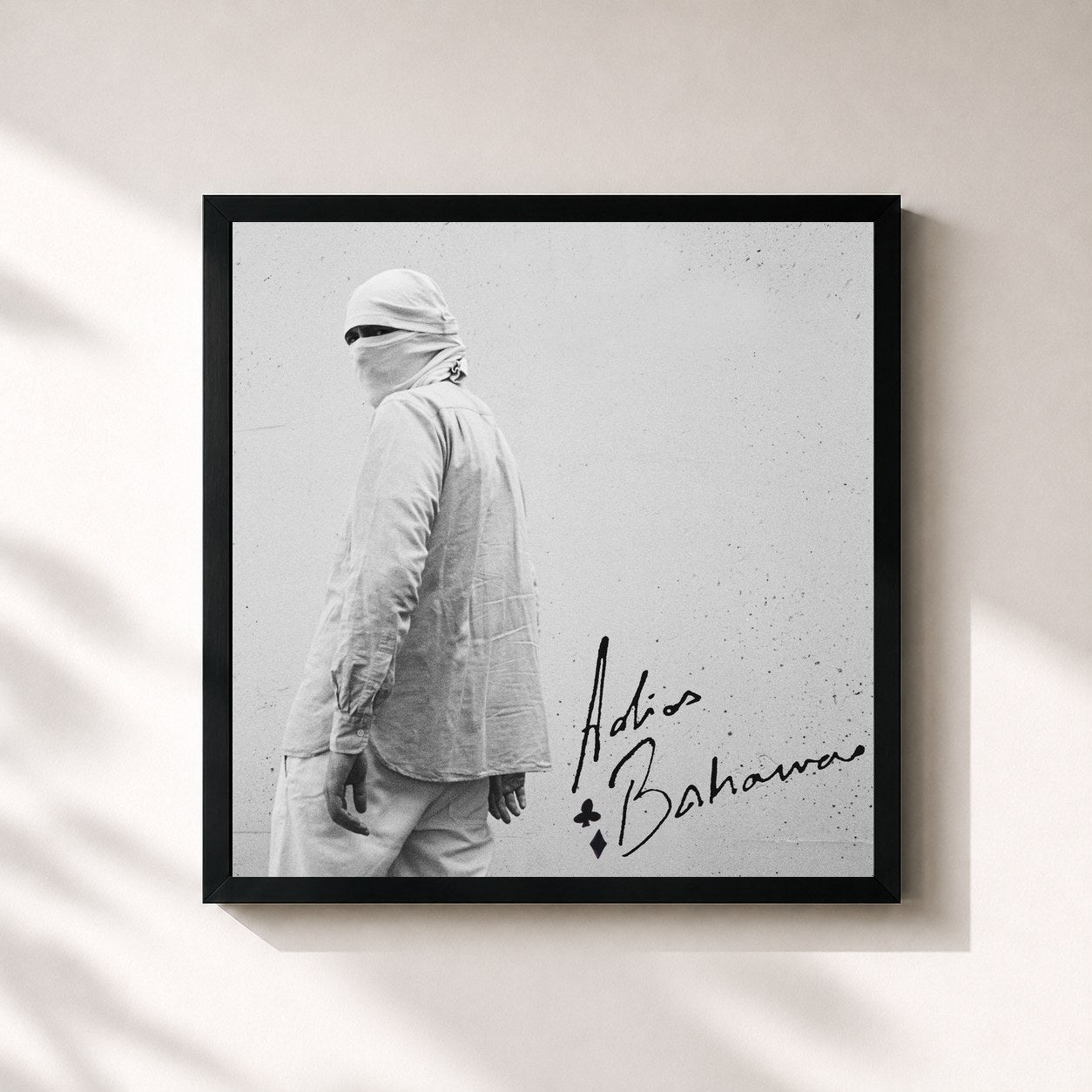 #noir Tableau carré de l'album Adios Bahamas de Népal, cadre noir 32x32 cm