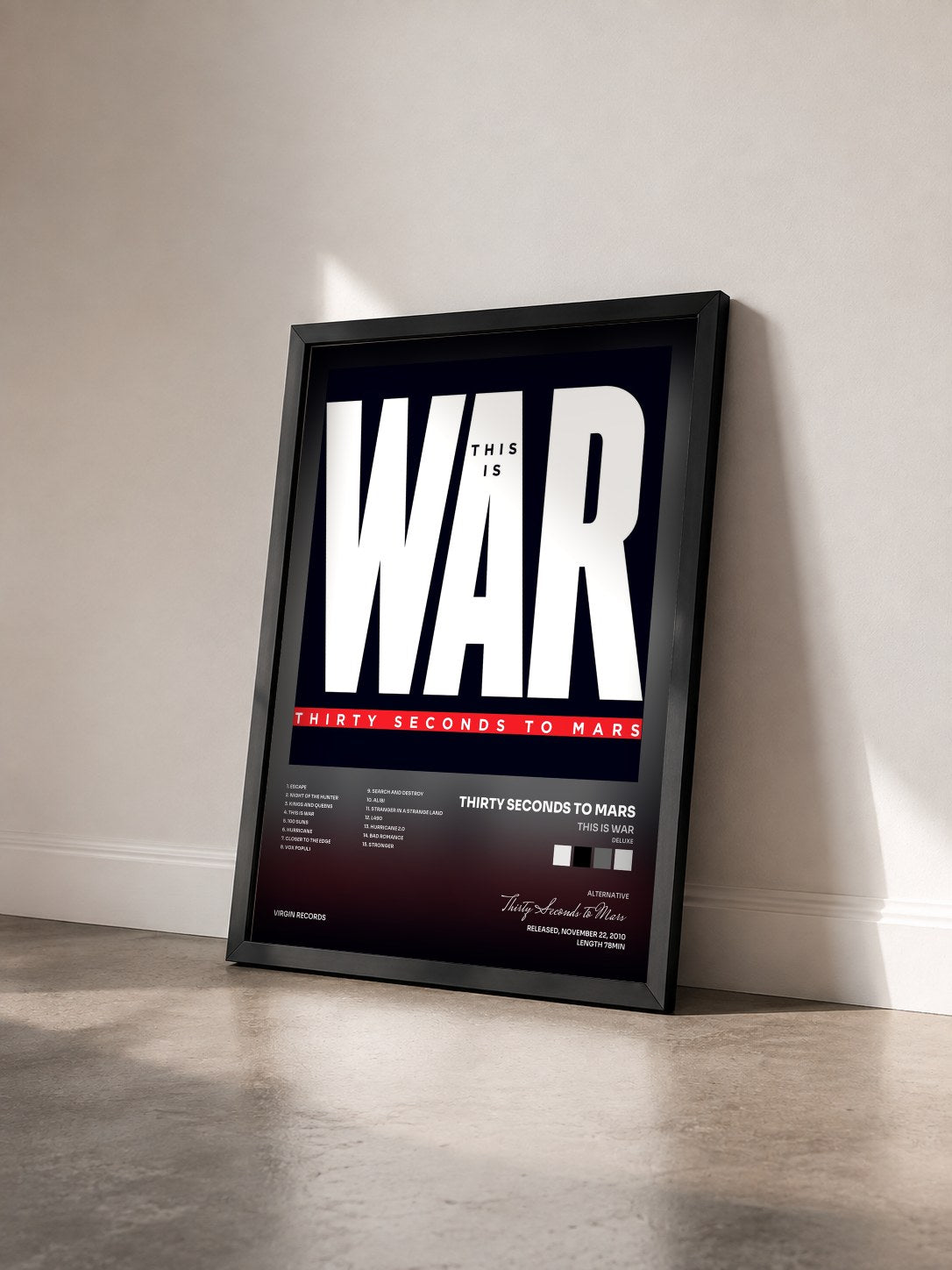 #noir This Is War (Deluxe) by Thirty Seconds to Mars as a framed art print seen at an angle, black frame