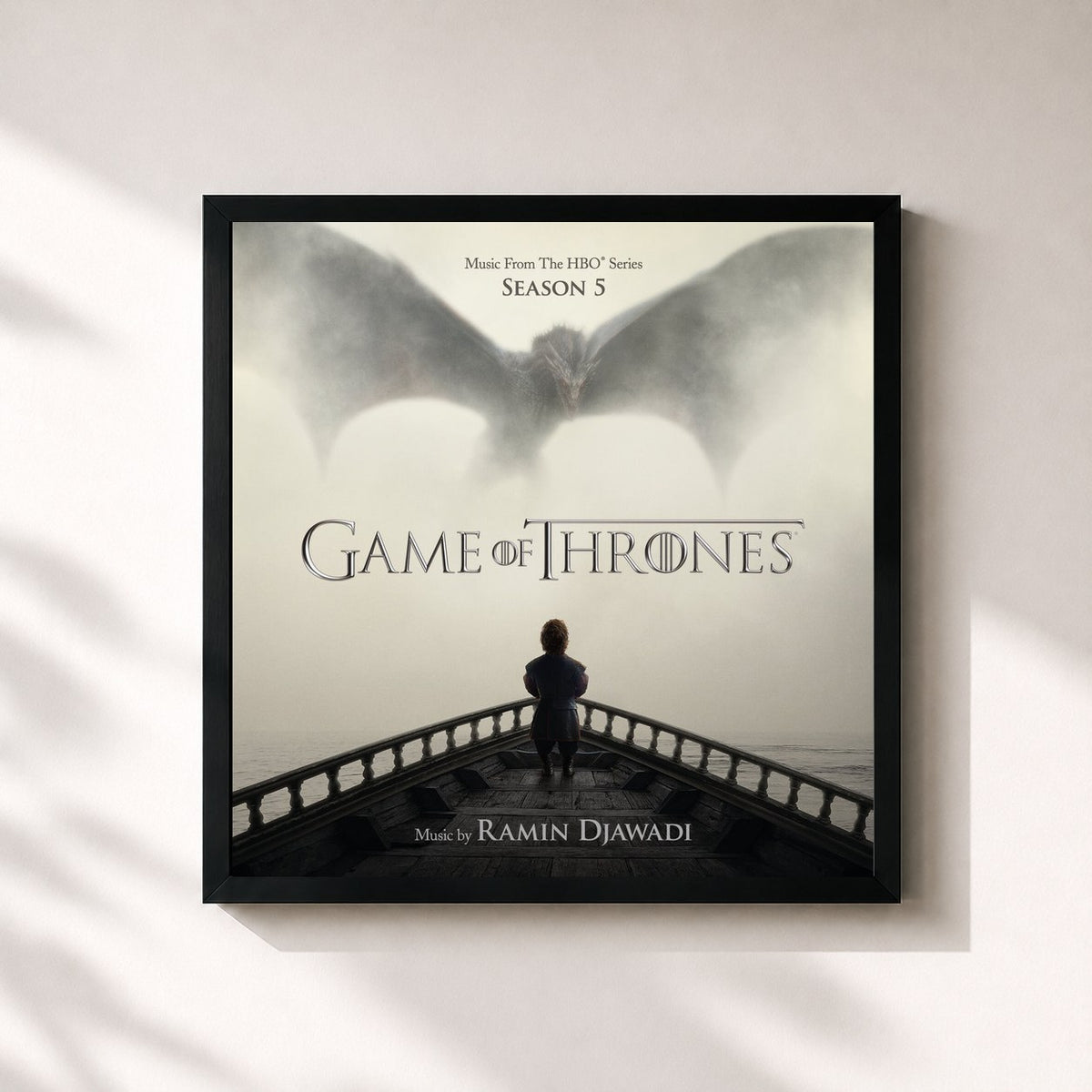 #noir Tableau carré de l'album Game Of Thrones: Season 5 (Music from the HBO Series) de Ramin Djawadi, cadre noir 32x32 cm