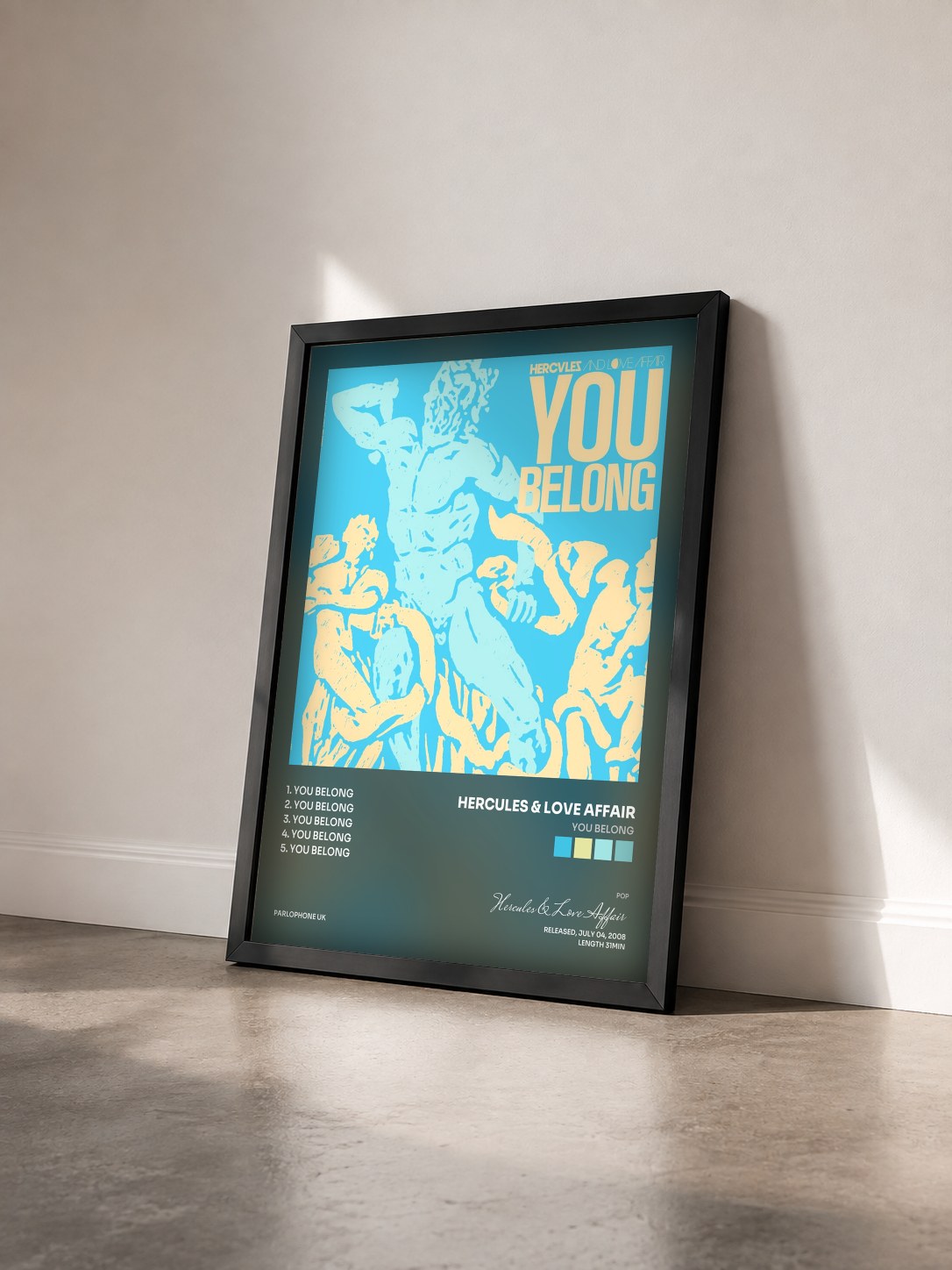 #noir Tableau de l'album You Belong de Hercules & Love Affair vu de trois quarts, cadre noir