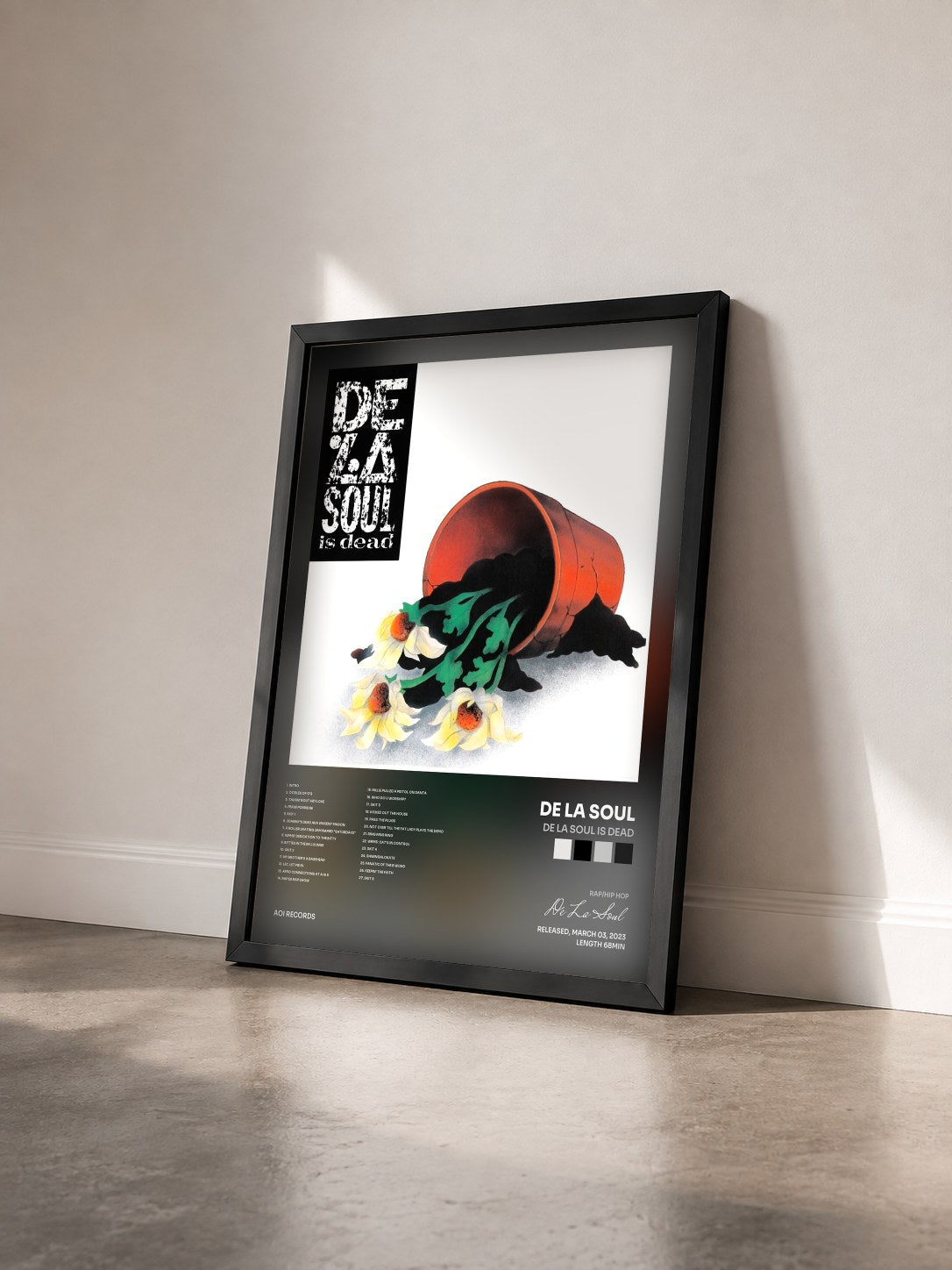 #noir De La Soul is Dead by De La Soul as a framed art print seen at an angle, black frame